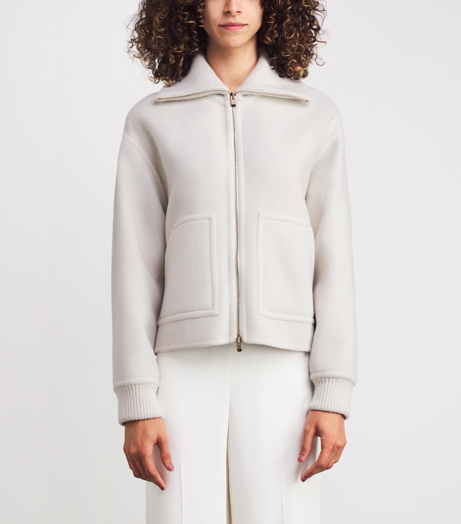 Agnona White Cashmere Bomber Jacket