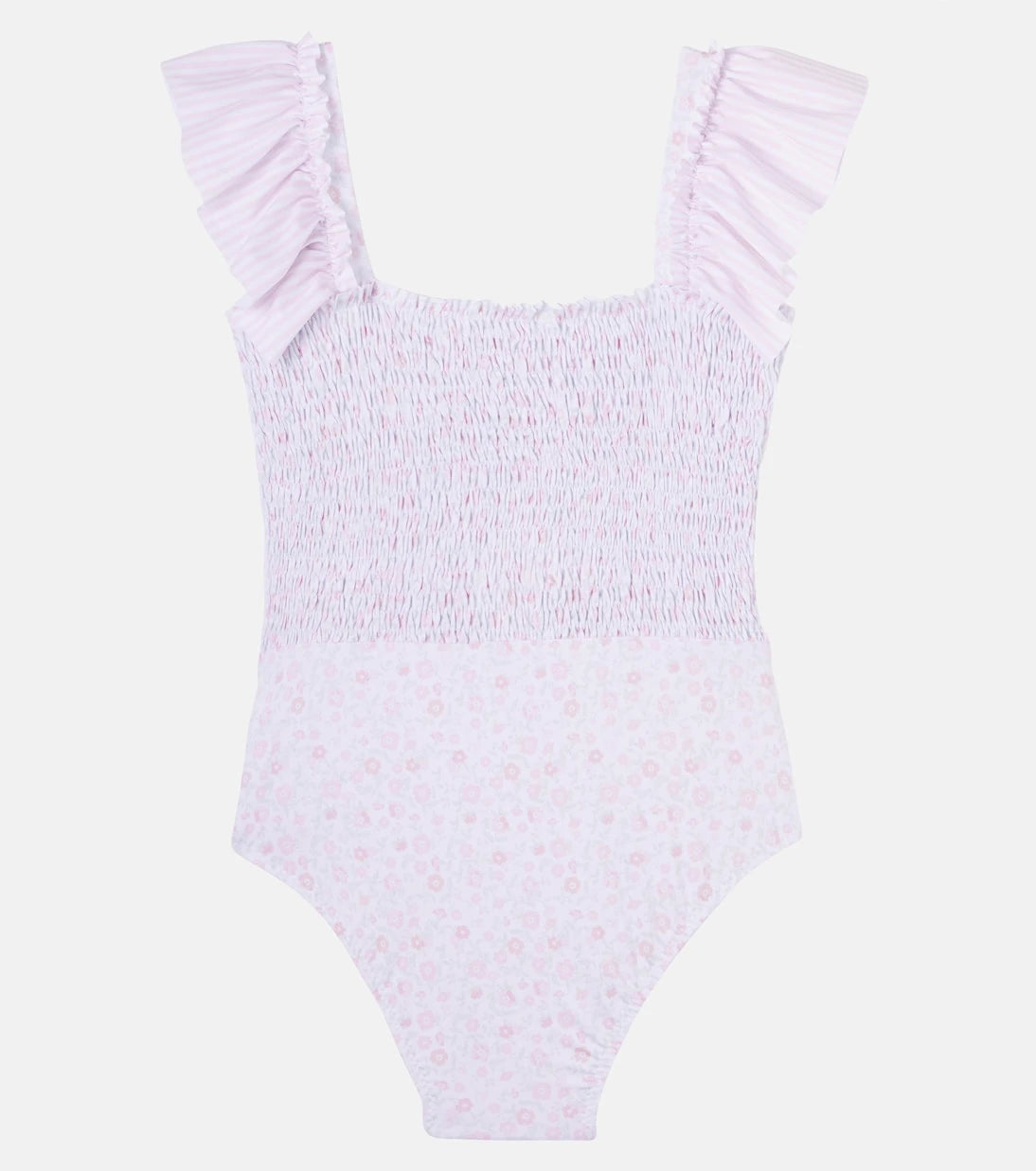 Patachou - Floral ruffled shirred swimsuit