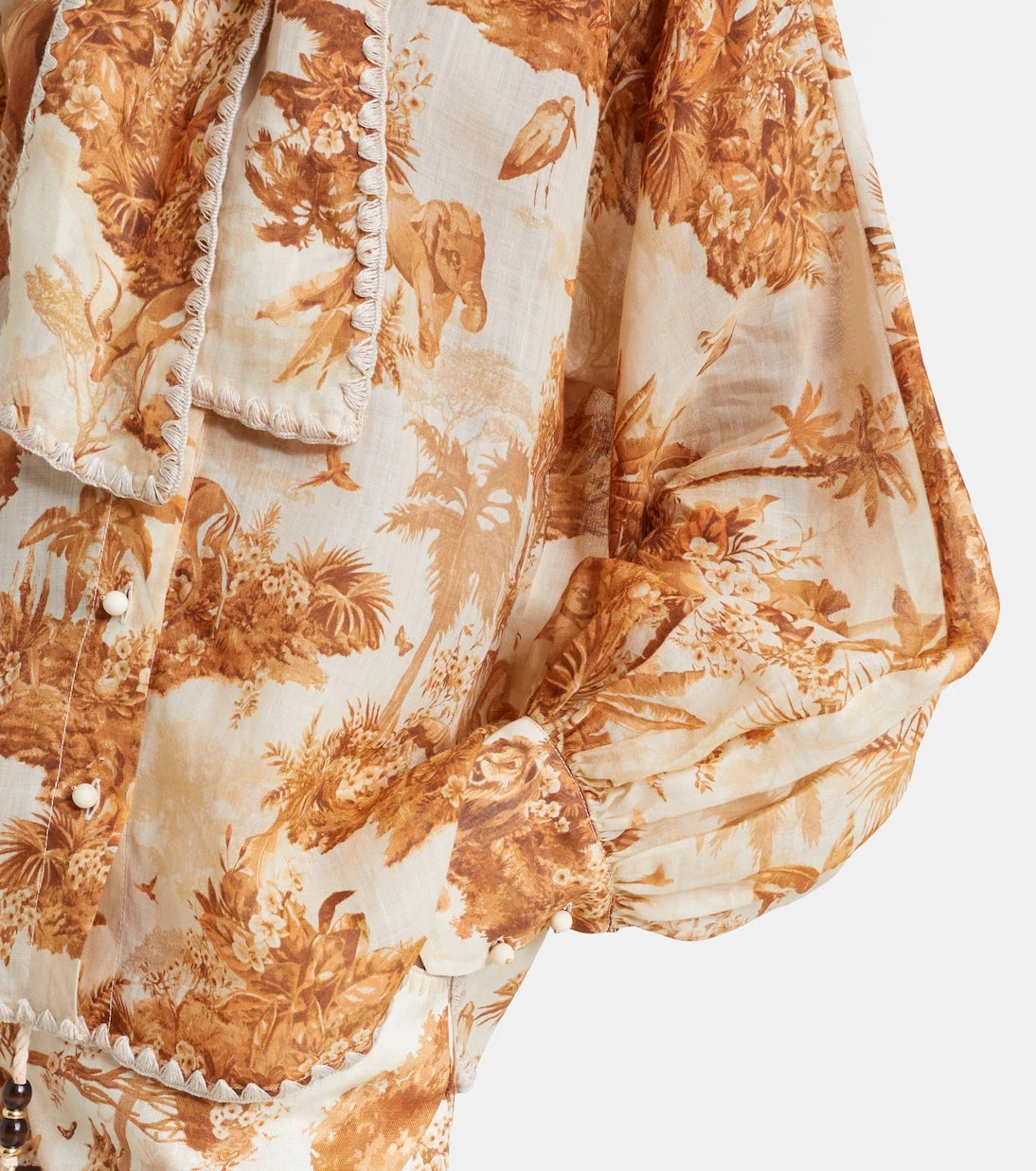 Zimmermann - Indra printed tie-neck ramie blouse