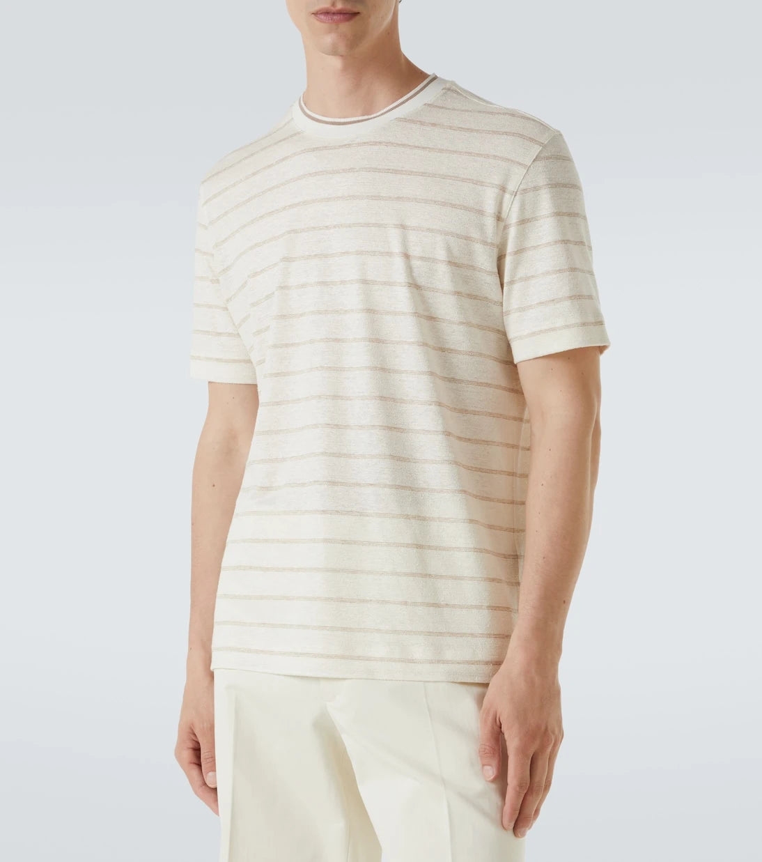 Zegna - Striped linen and silk-blend T-shirt