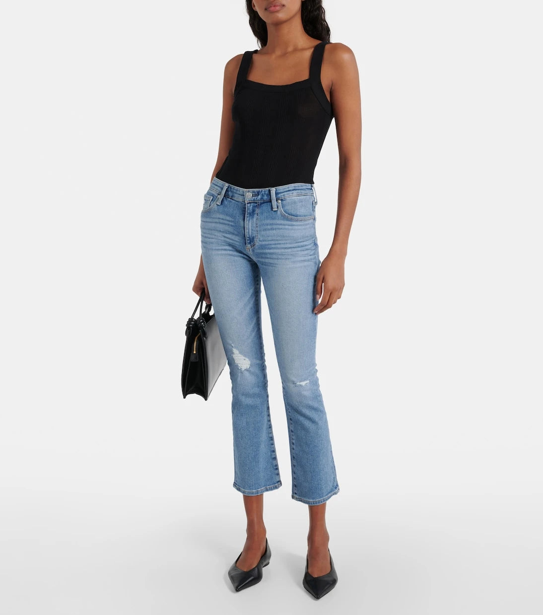 AG Jeans - بنطلون جينز جودي متوسط الارتفاع بقصة ساق واسعة وقصيرة