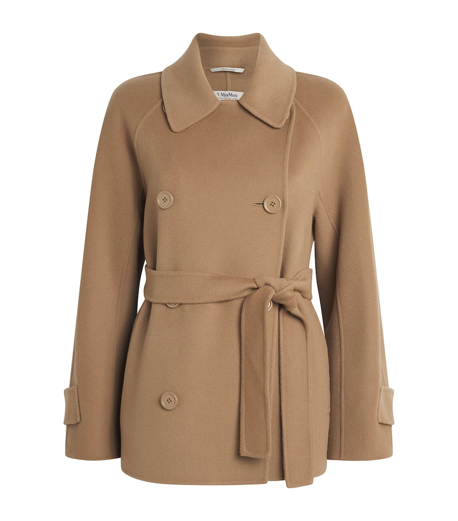 Beige Wool Short Trench Coat