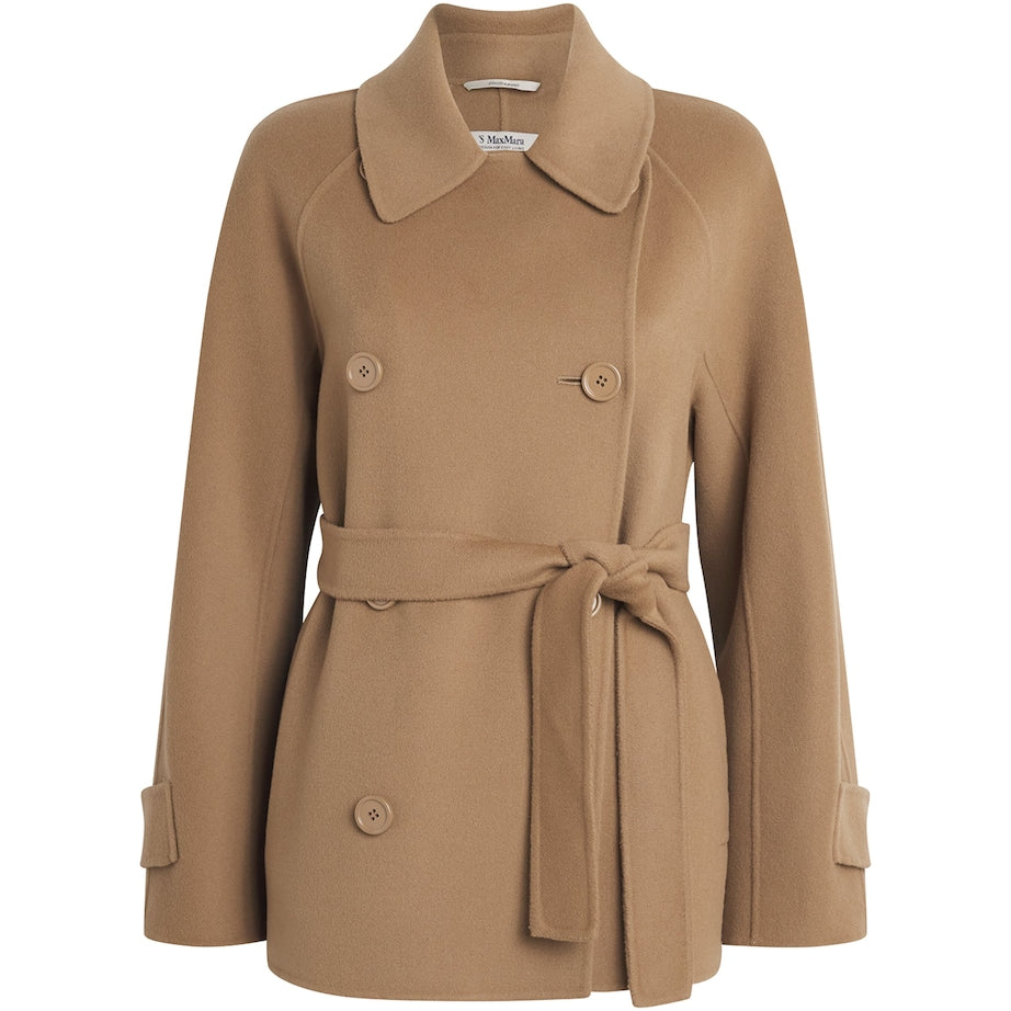 Beige Wool Short Trench Coat