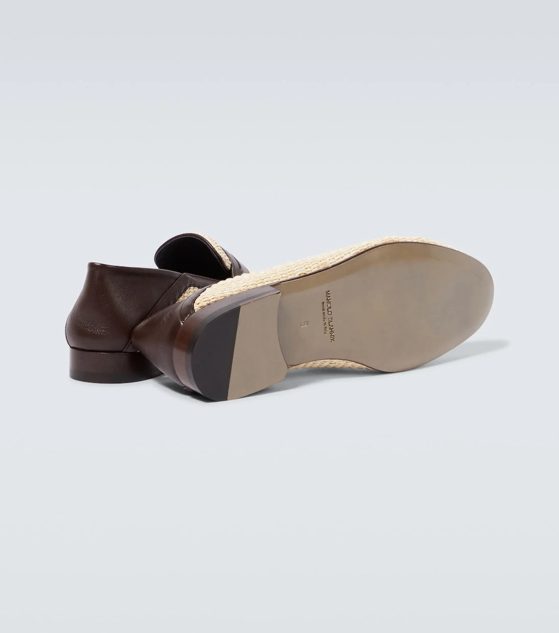 Manolo Blahnik - Padstow leather-trimmed raffia penny loafers