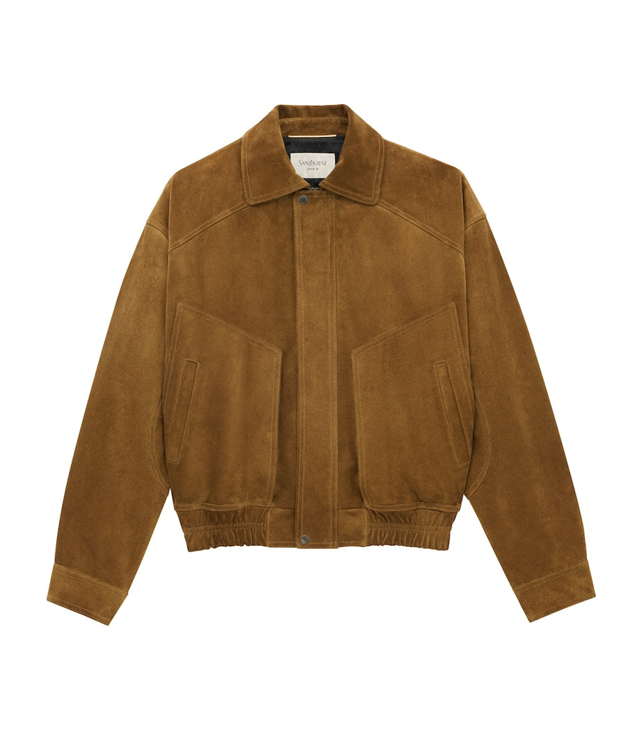 Saint Laurent Brown Suede Bomber Jacket