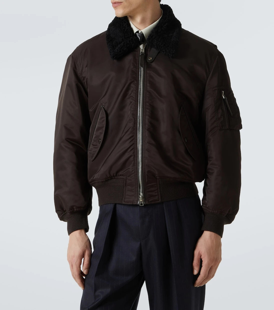 Tom Ford - Shearling-trimmed satin bomber jacket