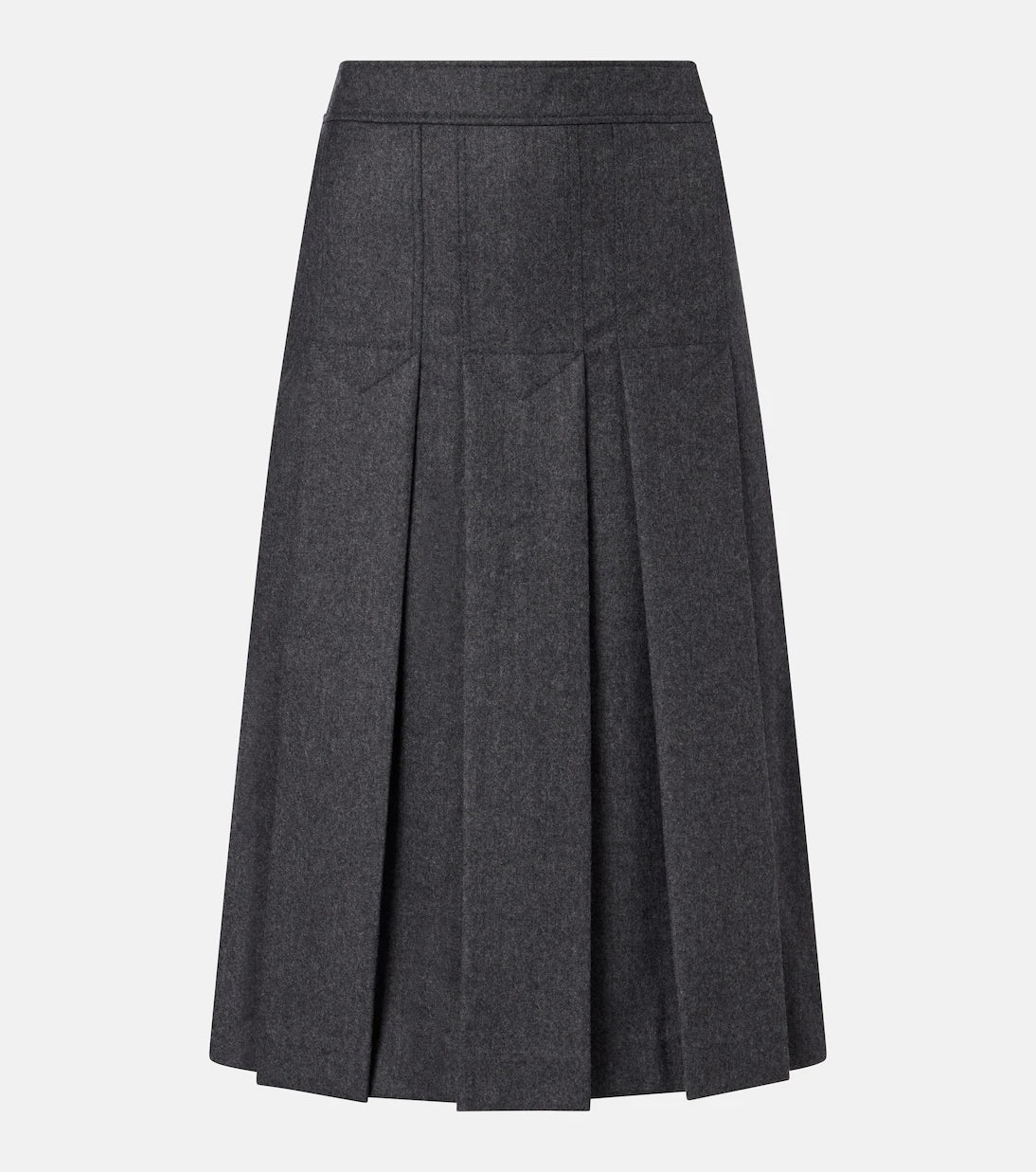 Prada - Pleated virgin wool flannel midi skirt