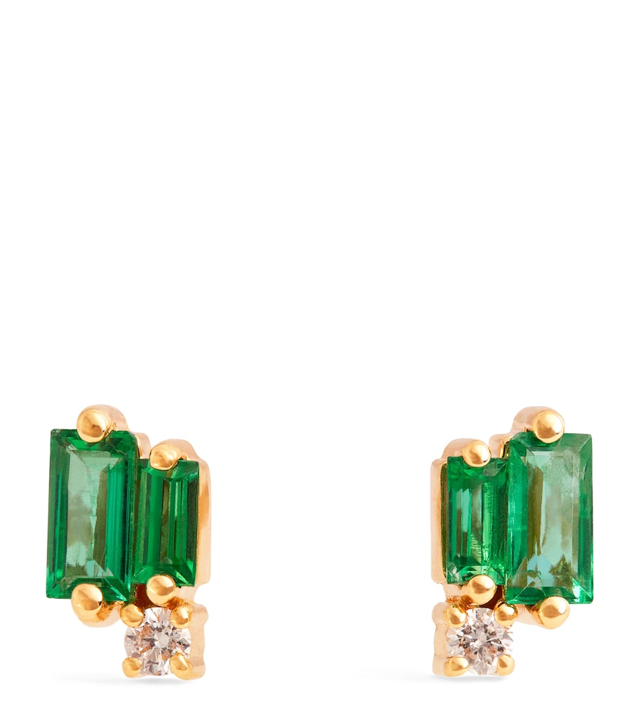 Yellow Gold, Diamond and Emerald Bold Burst Earrings