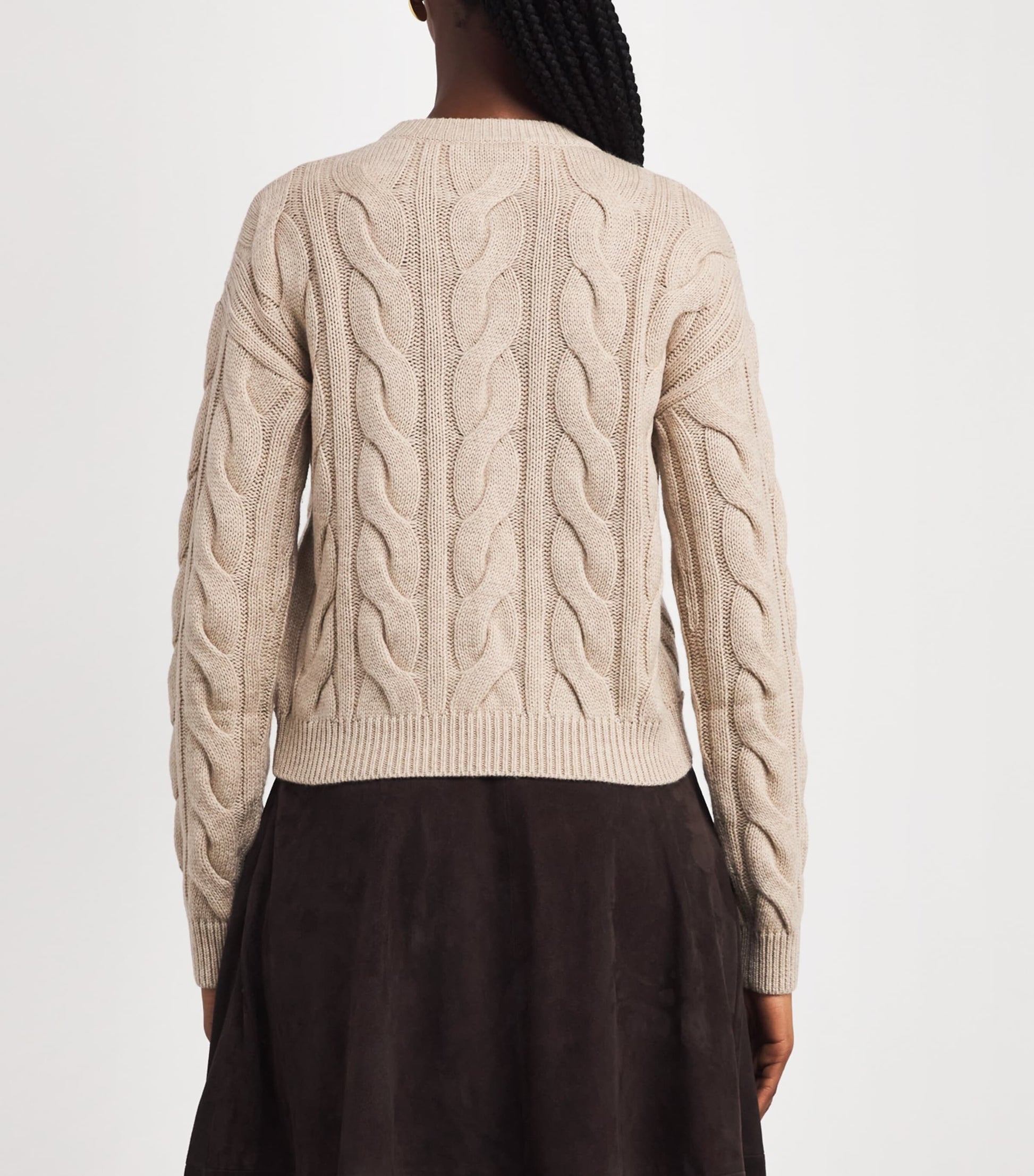 Max Mara Beige Wool-Cashmere Cable-Knit Lace Sweater