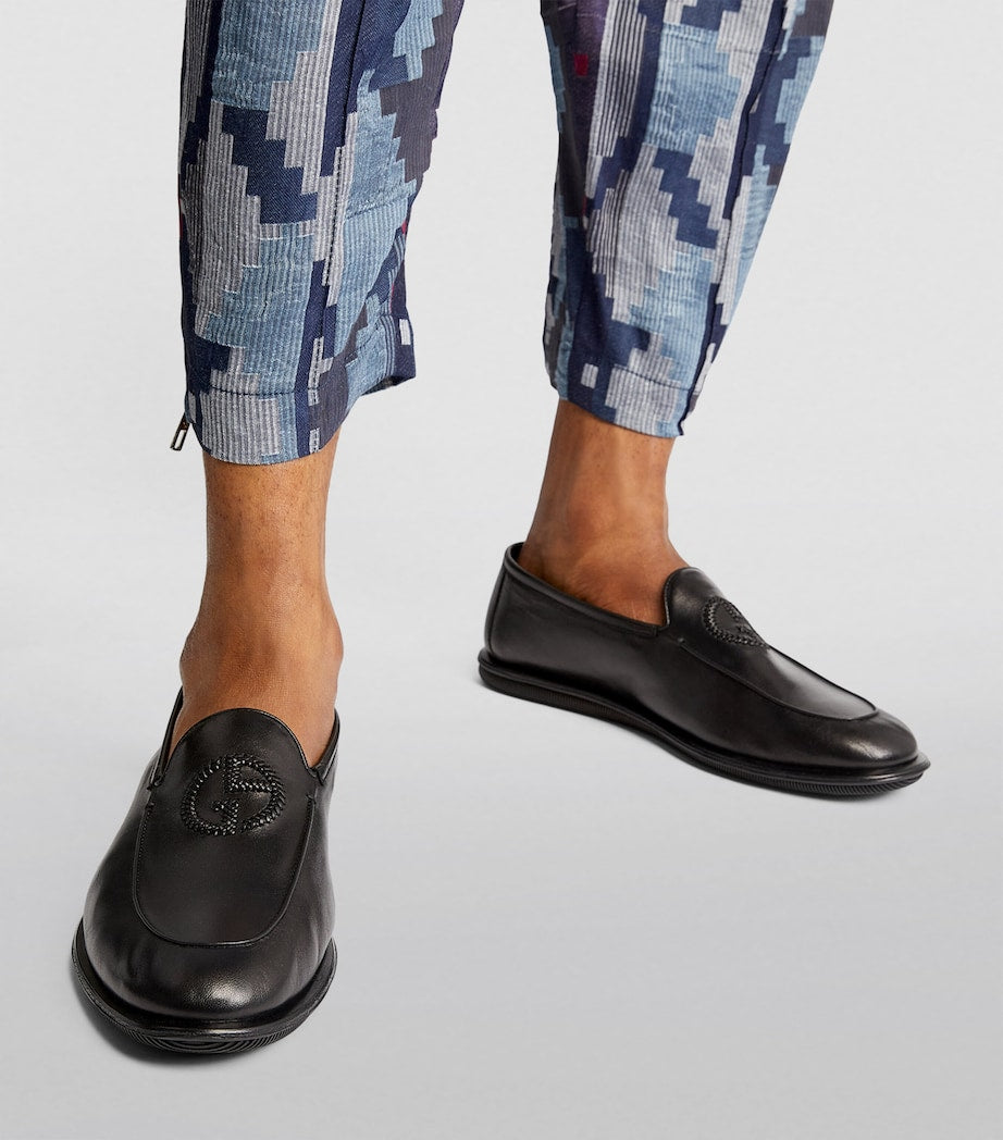 Giorgio Armani Leather Monogram-Embroidered Loafers