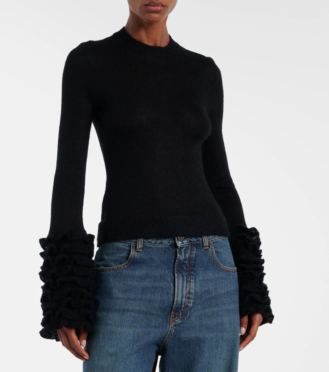 Alaïa - Ruffled sheer mohair-blend top