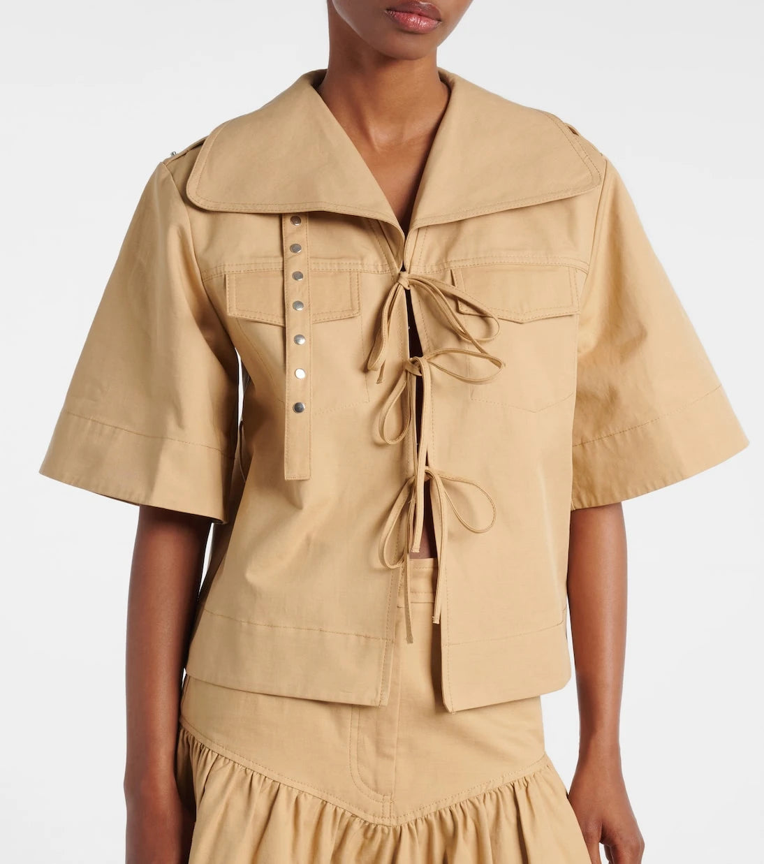 Ganni - Bow-detail cotton and linen top