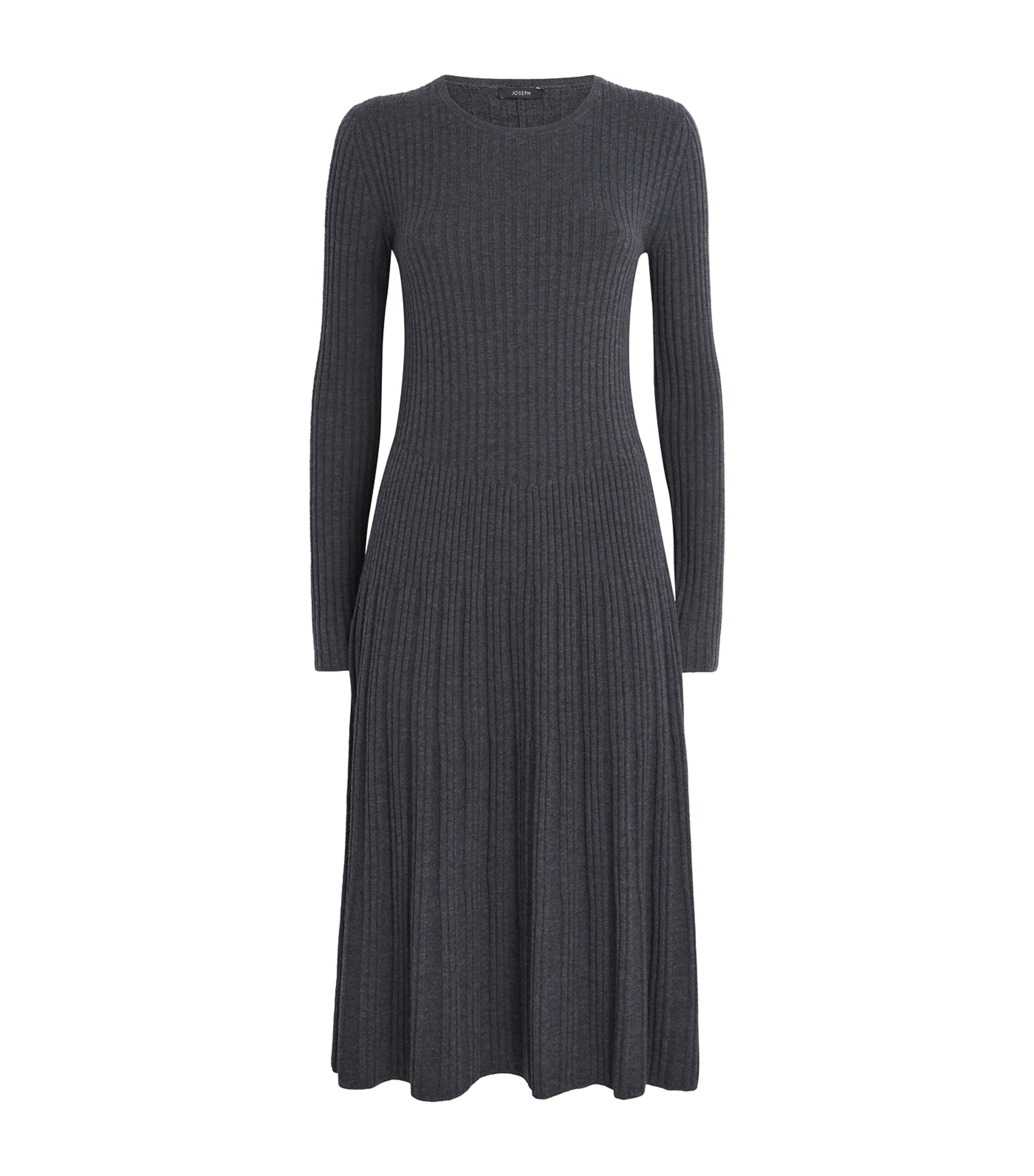 Joseph Merino Wool Ribbed Midi Dress - Smoke