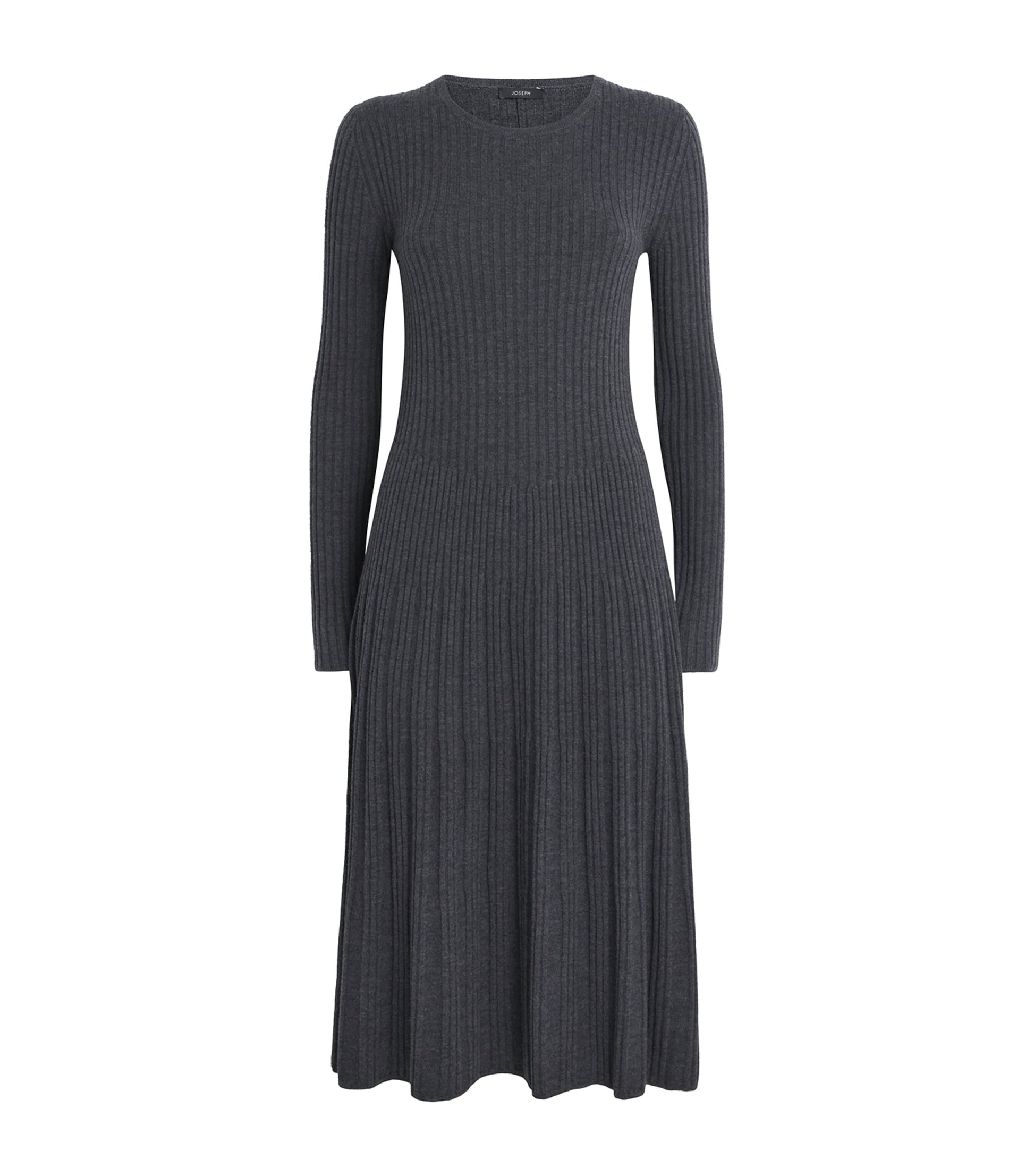 Joseph Merino Wool Ribbed Midi Dress - Smoke
