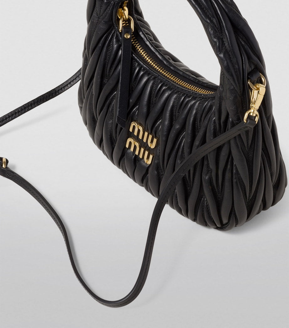 Miu Miu Black Small Matelassé Leather Wander Top-Handle Bag