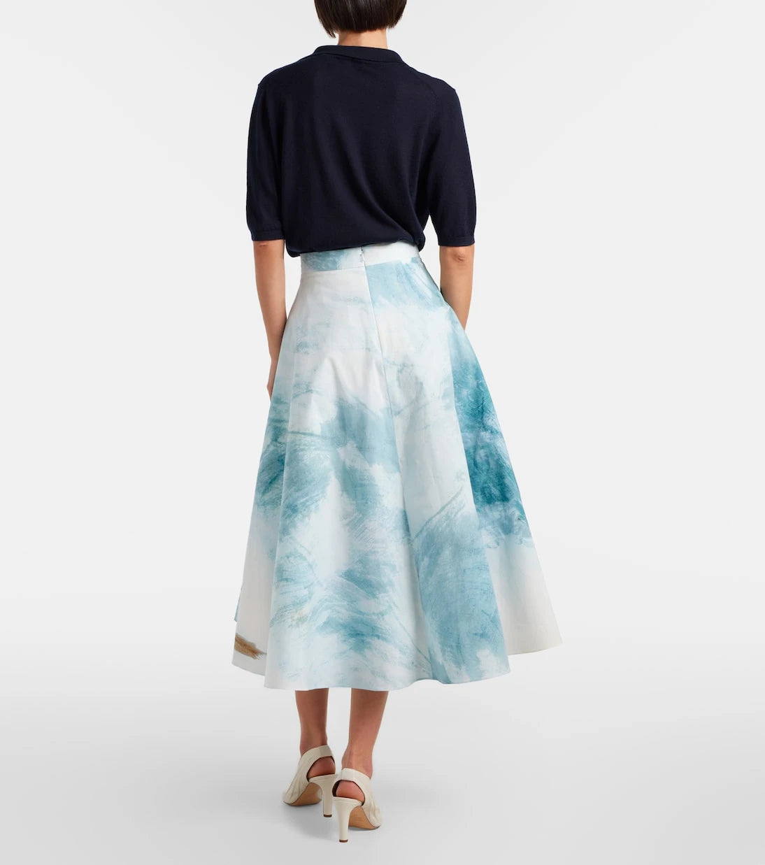 Oscar de la Renta - Printed cotton-blend poplin midi skirt
