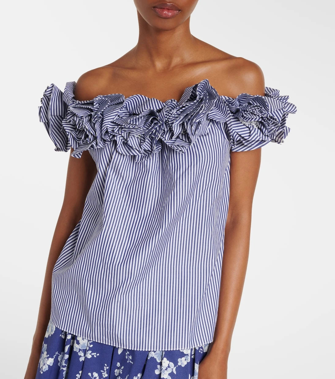 Carolina Herrera - Floral-appliqué striped cotton top