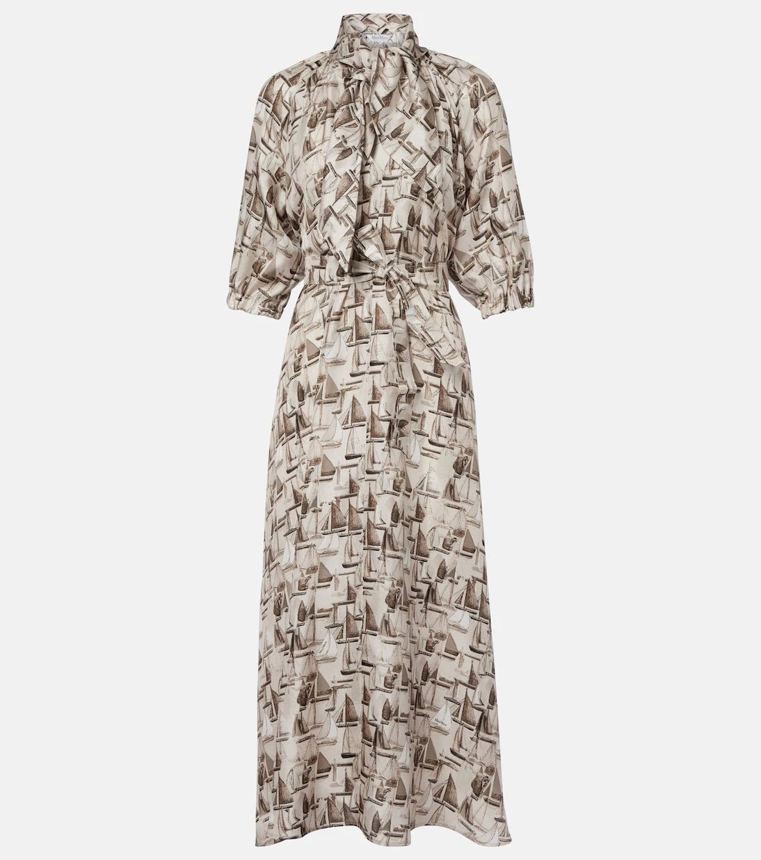 Max Mara - Printed tie-neck silk twill midi dress