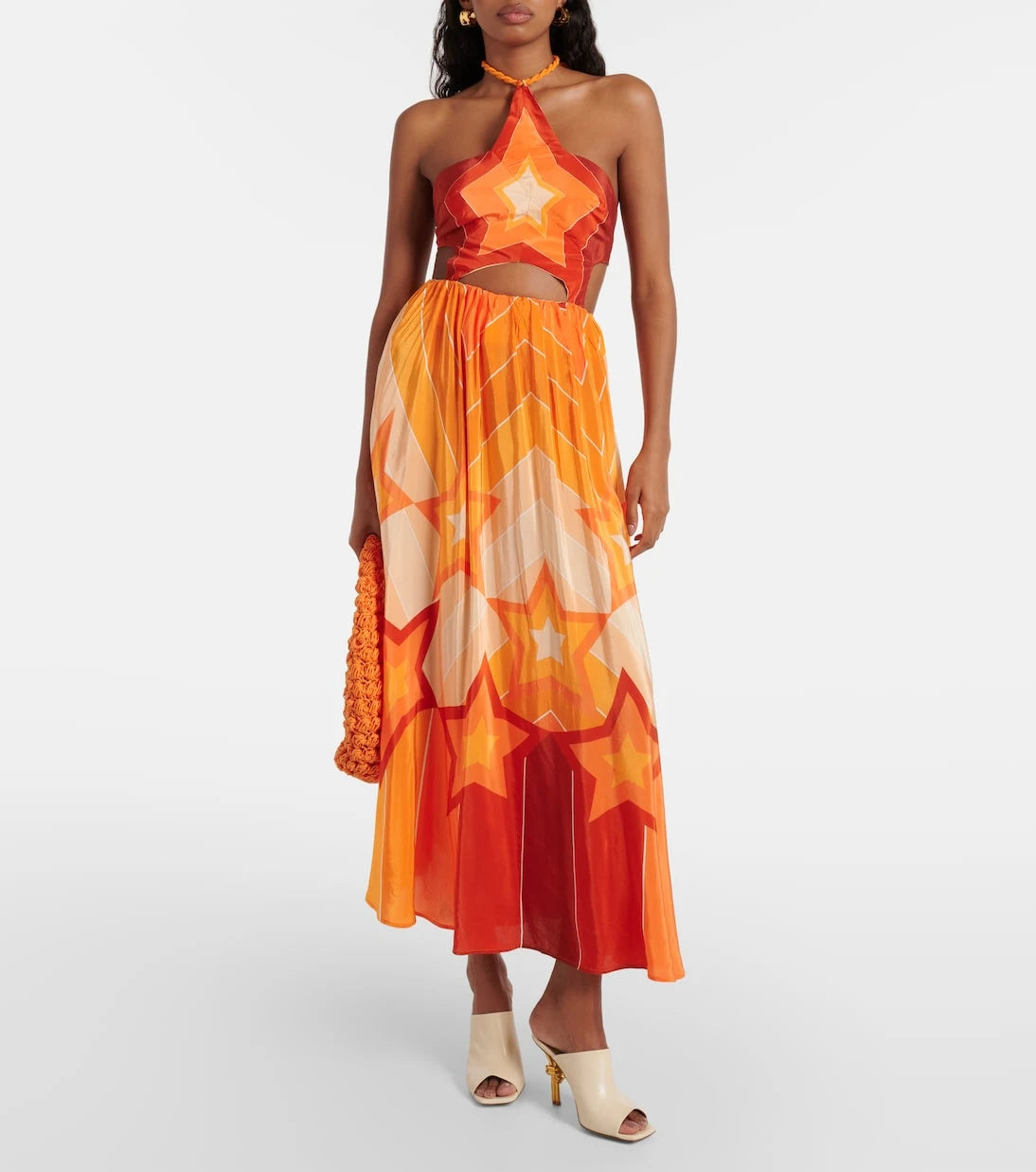 Farm Rio - Gradient Stripes cutout midi dress