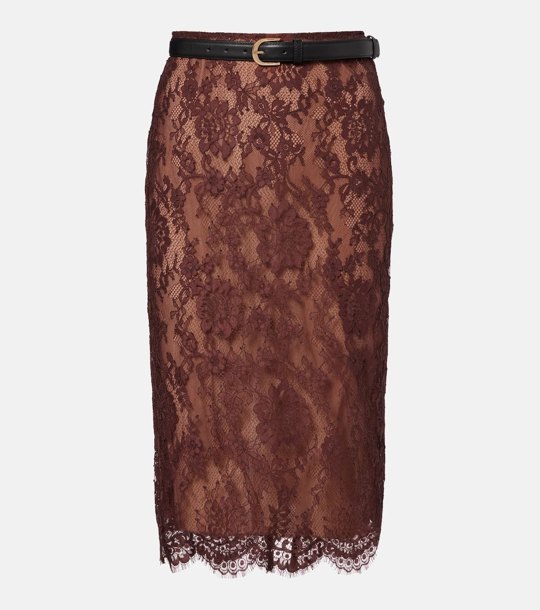 Self-Portrait - Belted floral lace midi skirt