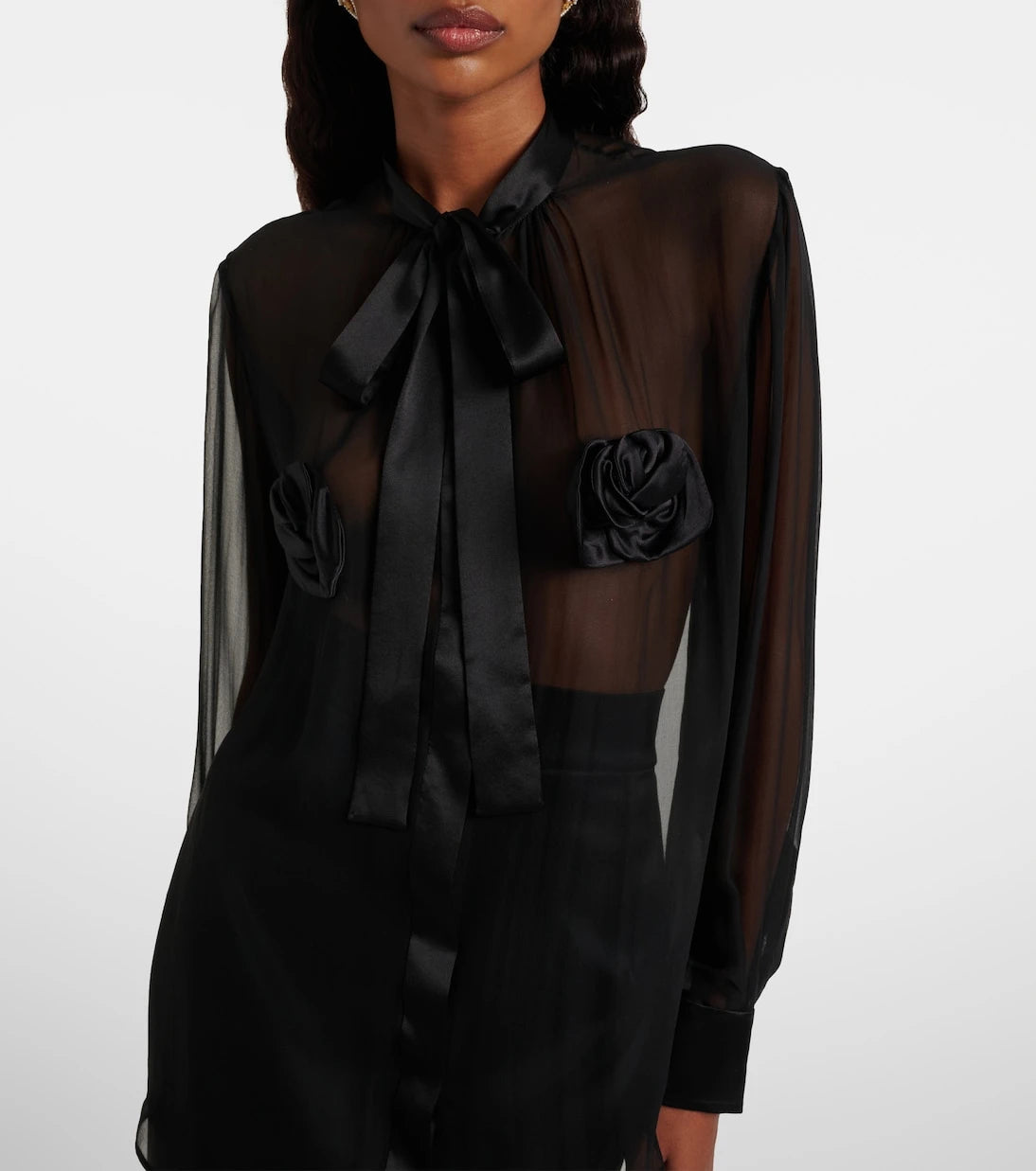 Dolce&Gabbana - Floral-appliqué sheer silk blouse