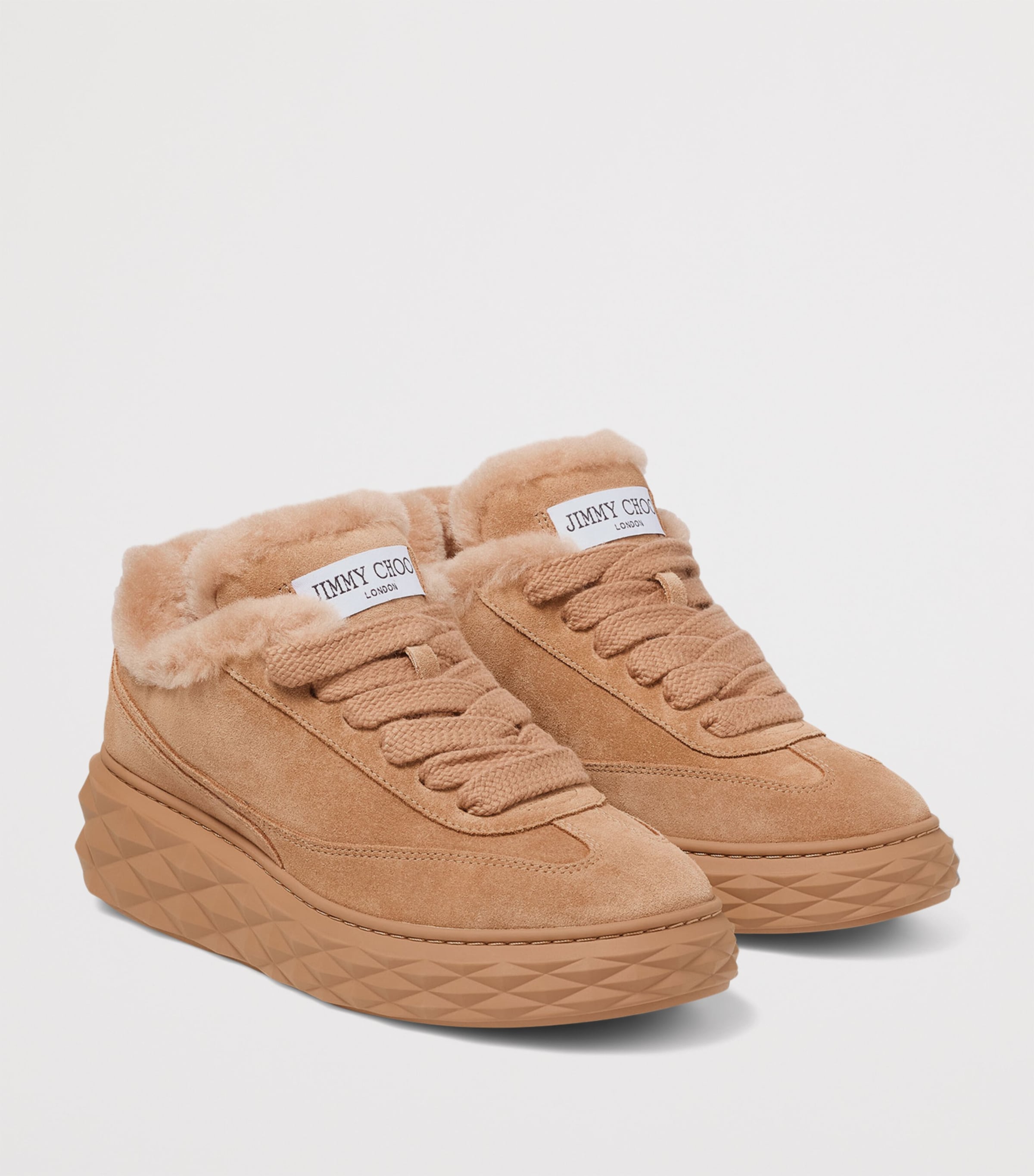 Diamond Maxi Retro Suede-Shearling Sneakers V TOFFEE/TOFFEE