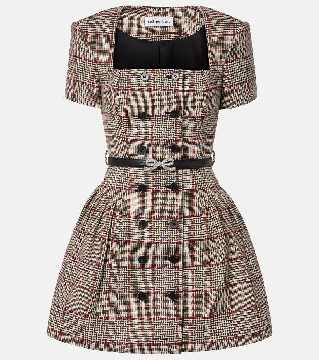 Self-Portrait - Houndstooth wool-blend twill minidress