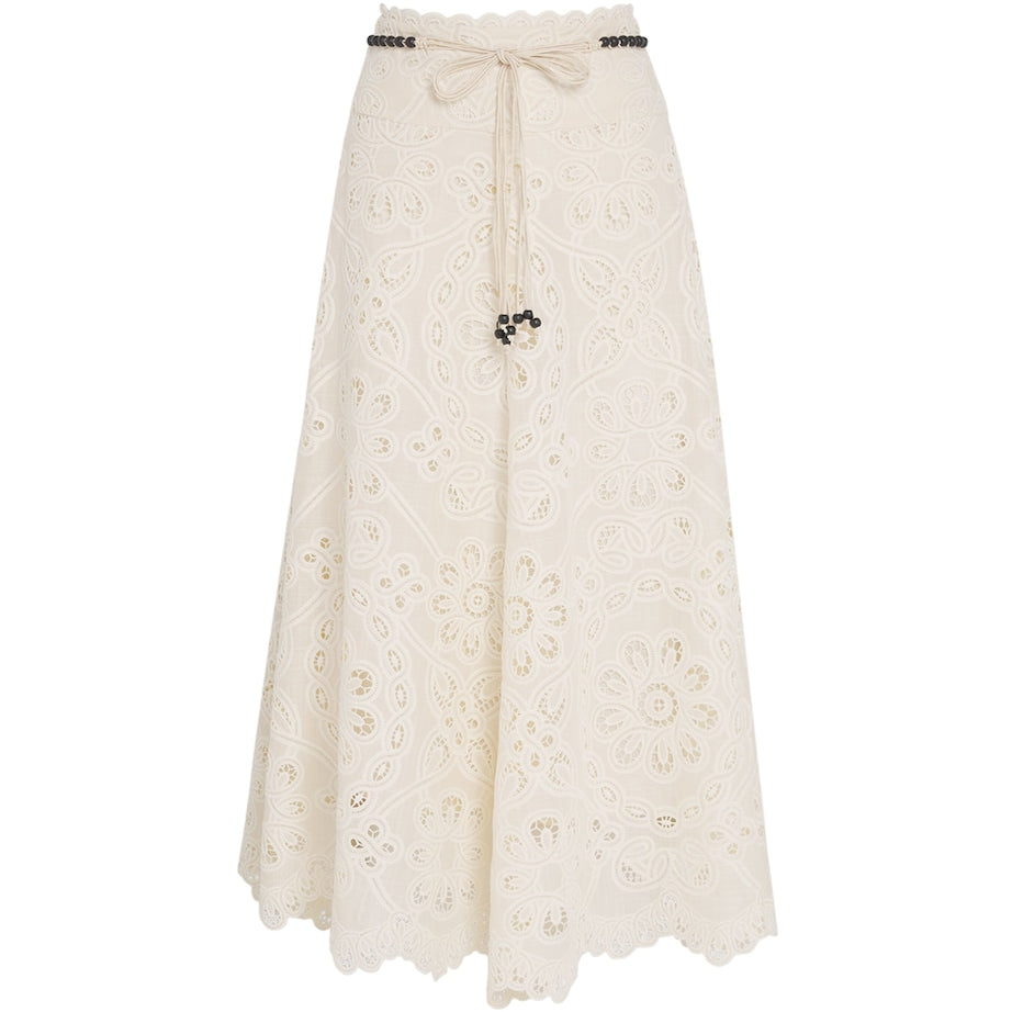 Cotton Rhiannon Embroidered Midi Skirt IVO IVORY