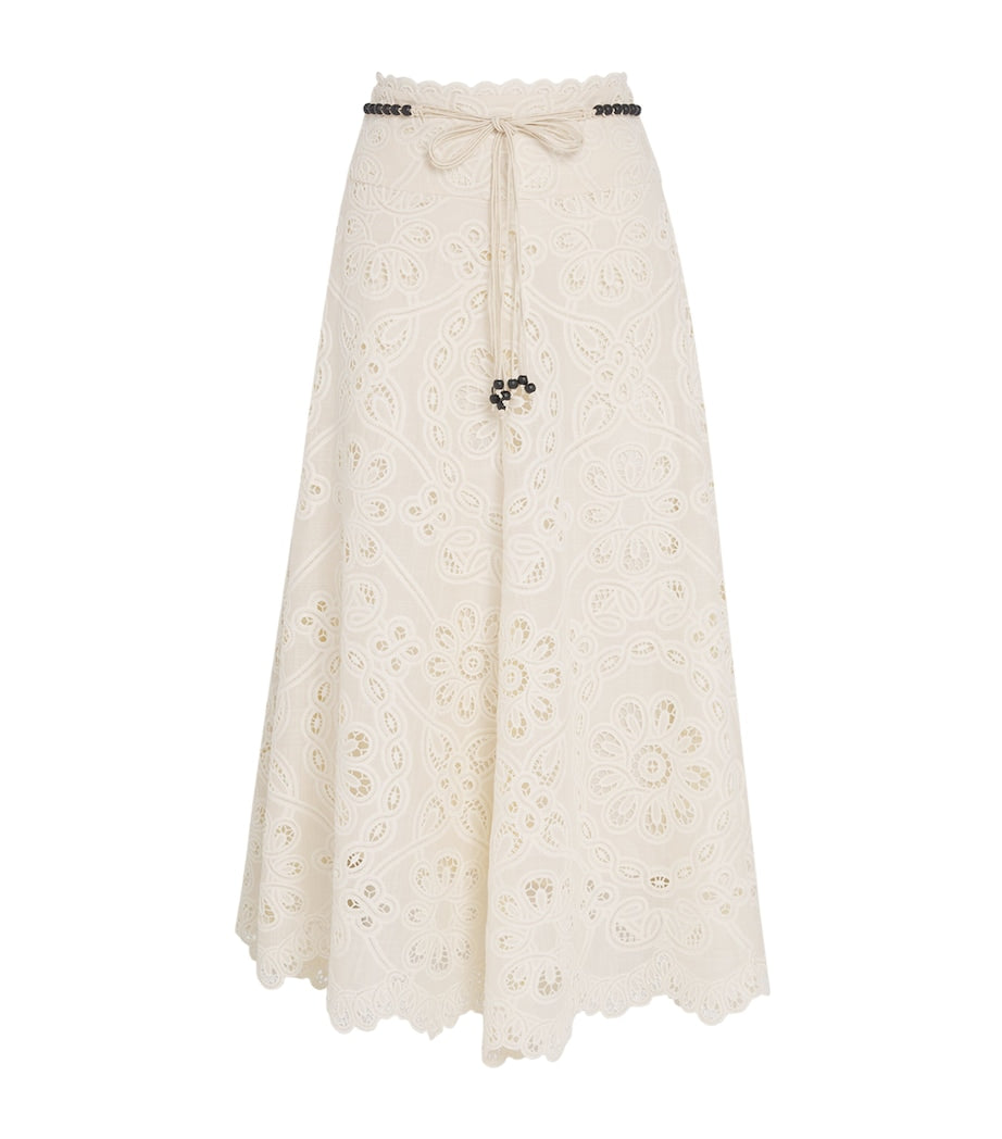 Cotton Rhiannon Embroidered Midi Skirt IVO IVORY