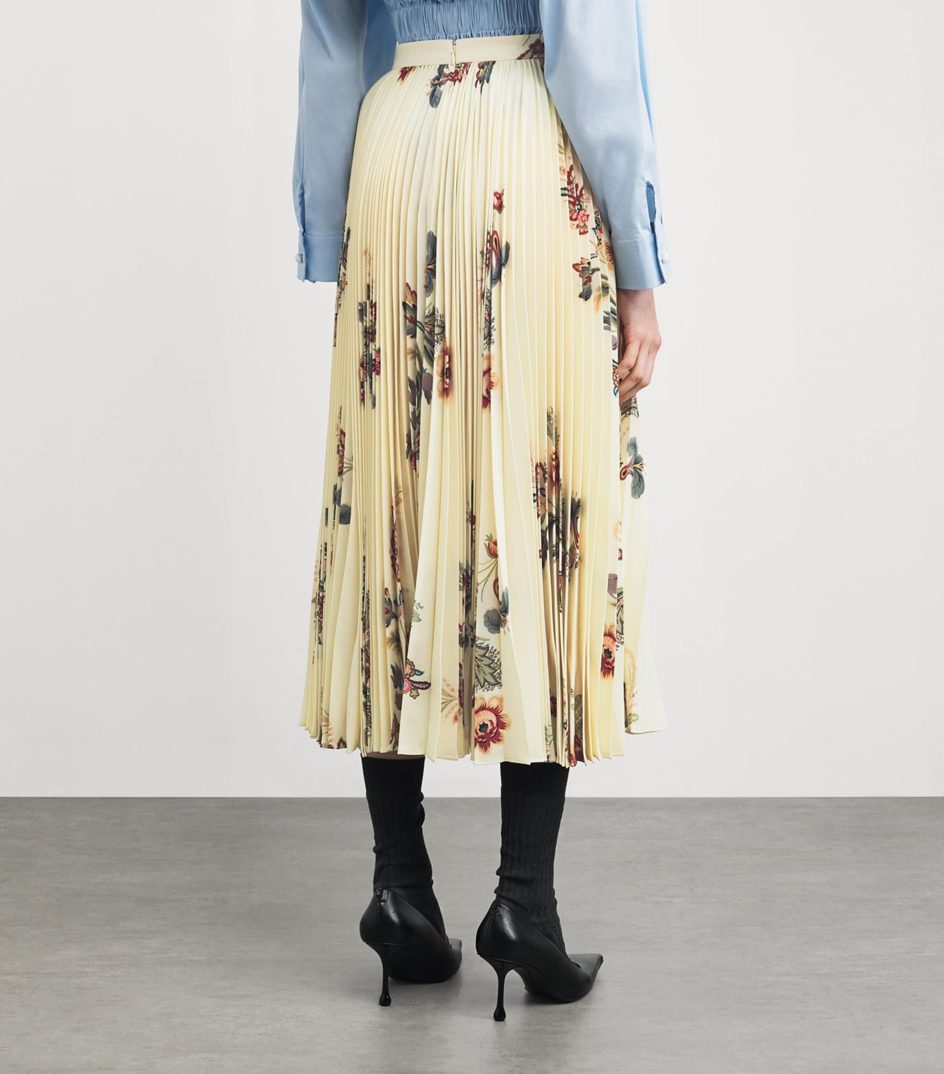 Yellow Floral Pleated Maxi Skirt