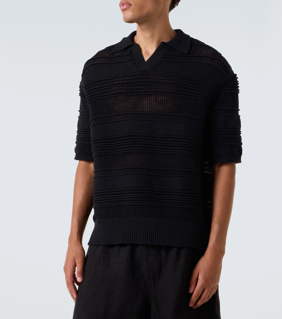 Commas - Crochet cotton-blend polo shirt