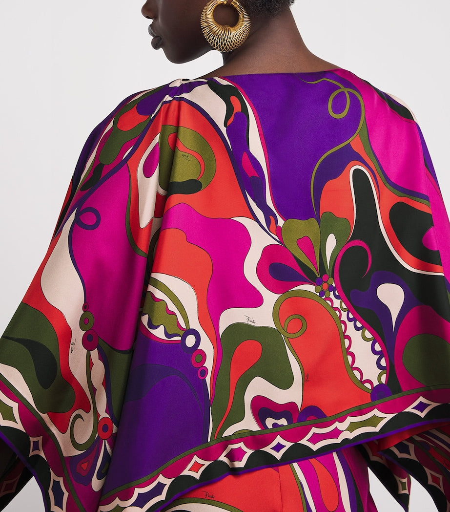 PUCCI Multi Silk Cape-Detail Maxi Dress