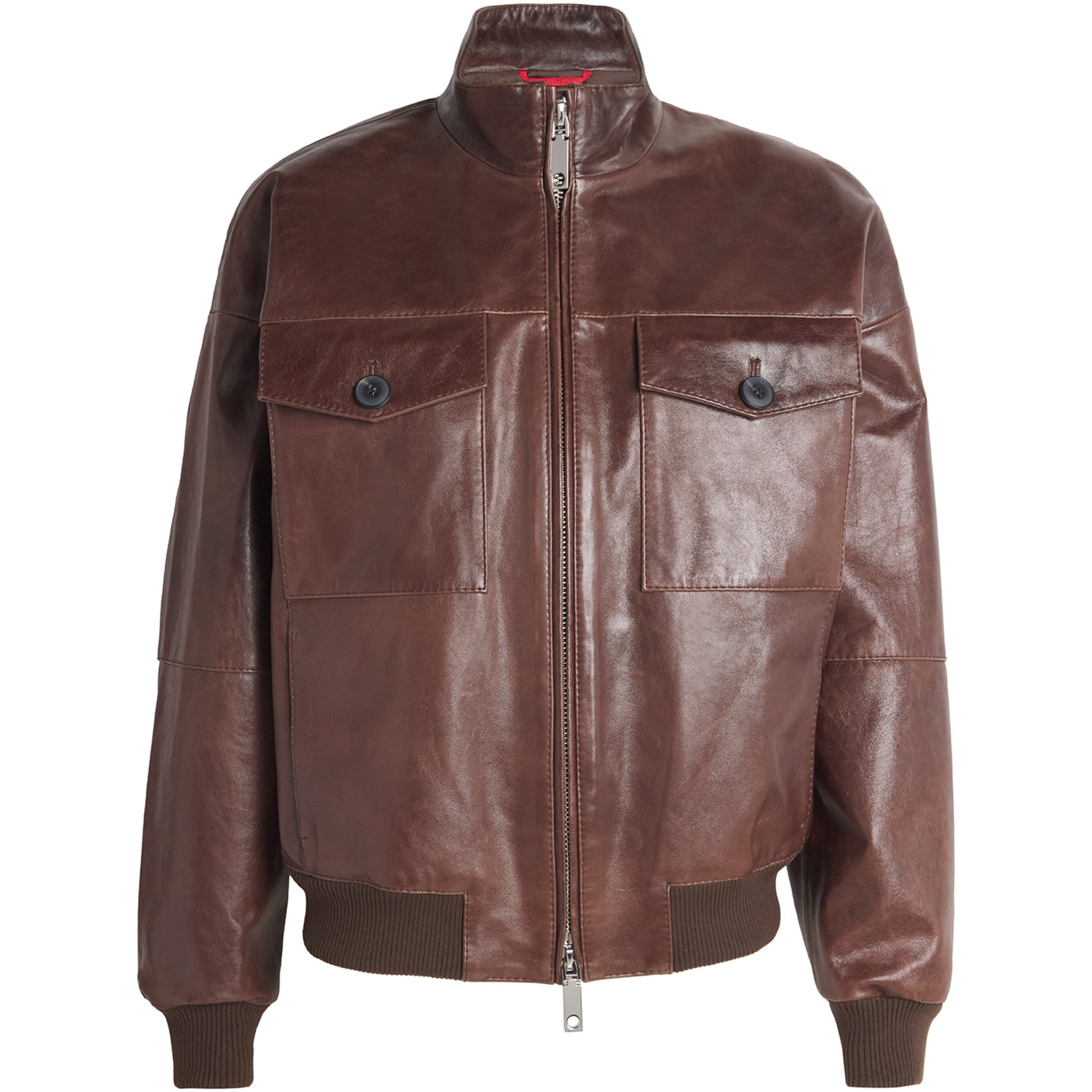 Brown Leather Bomber Jacket