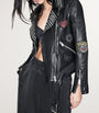 Black Leather College Biker Jacket