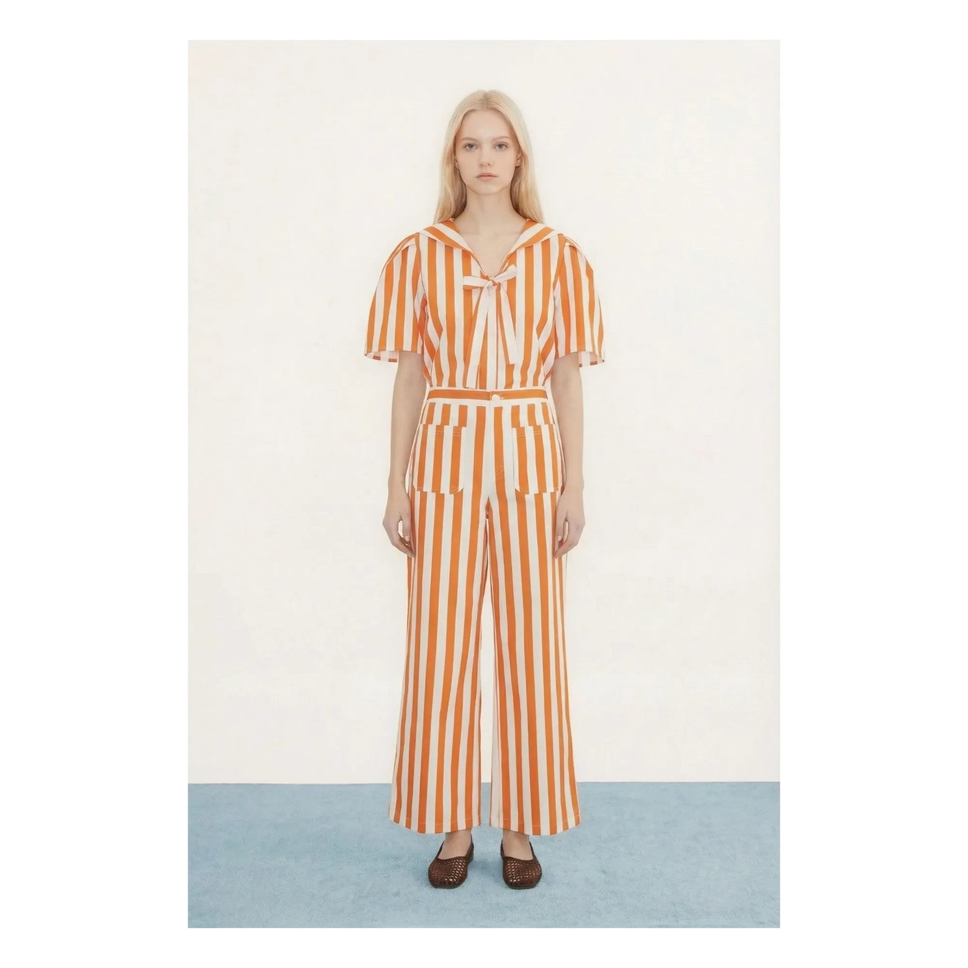The Tiny Big Sister - Sailor Stripes Linen and Cotton Blouse  | Red