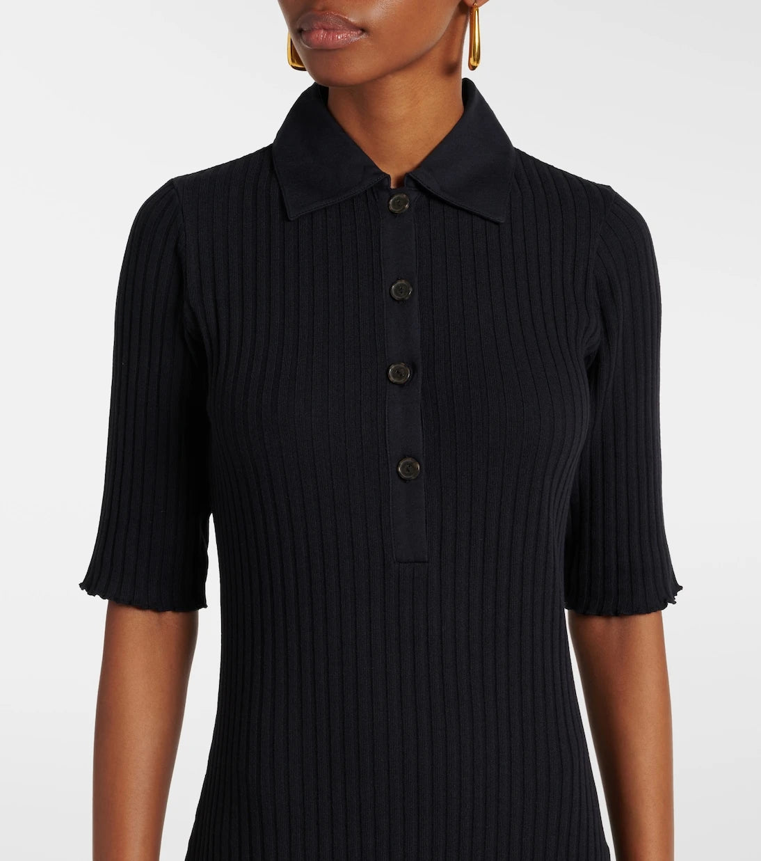 Vince - Ribbed-knit cotton-blend polo dress