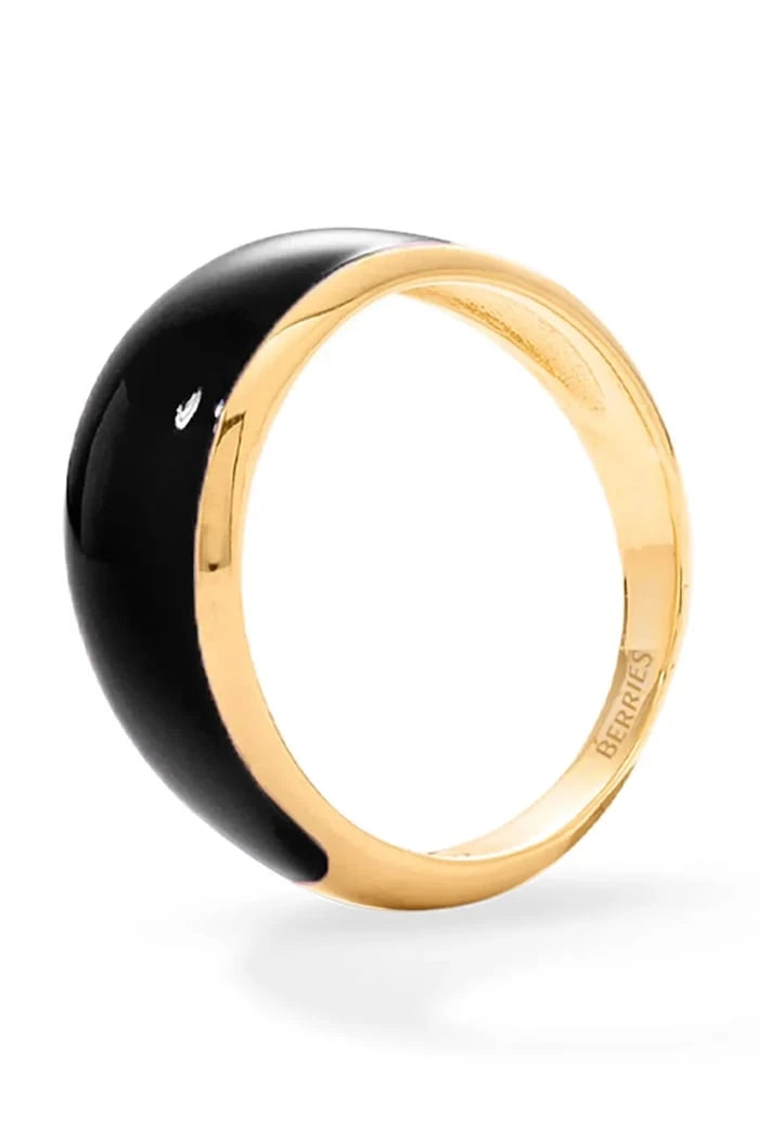 Позлатен сребърен дамски пръстен с емайл Viva Black Mini Ring