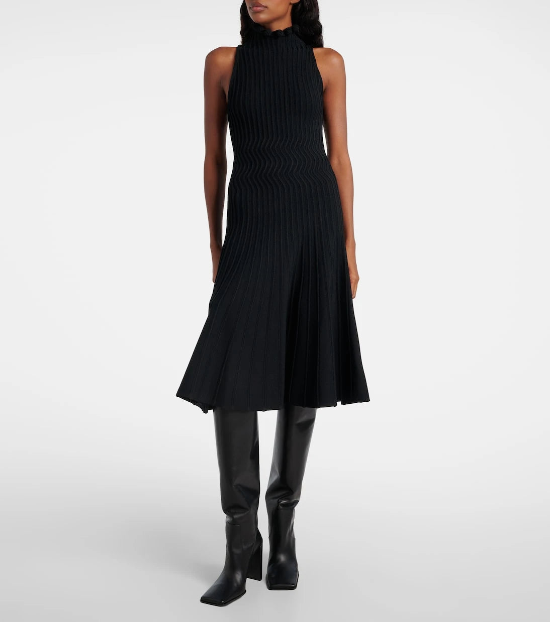 Alaïa - Ribbed-knit turtleneck midi dress