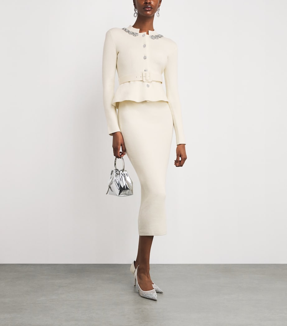 Self-Portrait Ivory Knitted Embellished Midi Dress