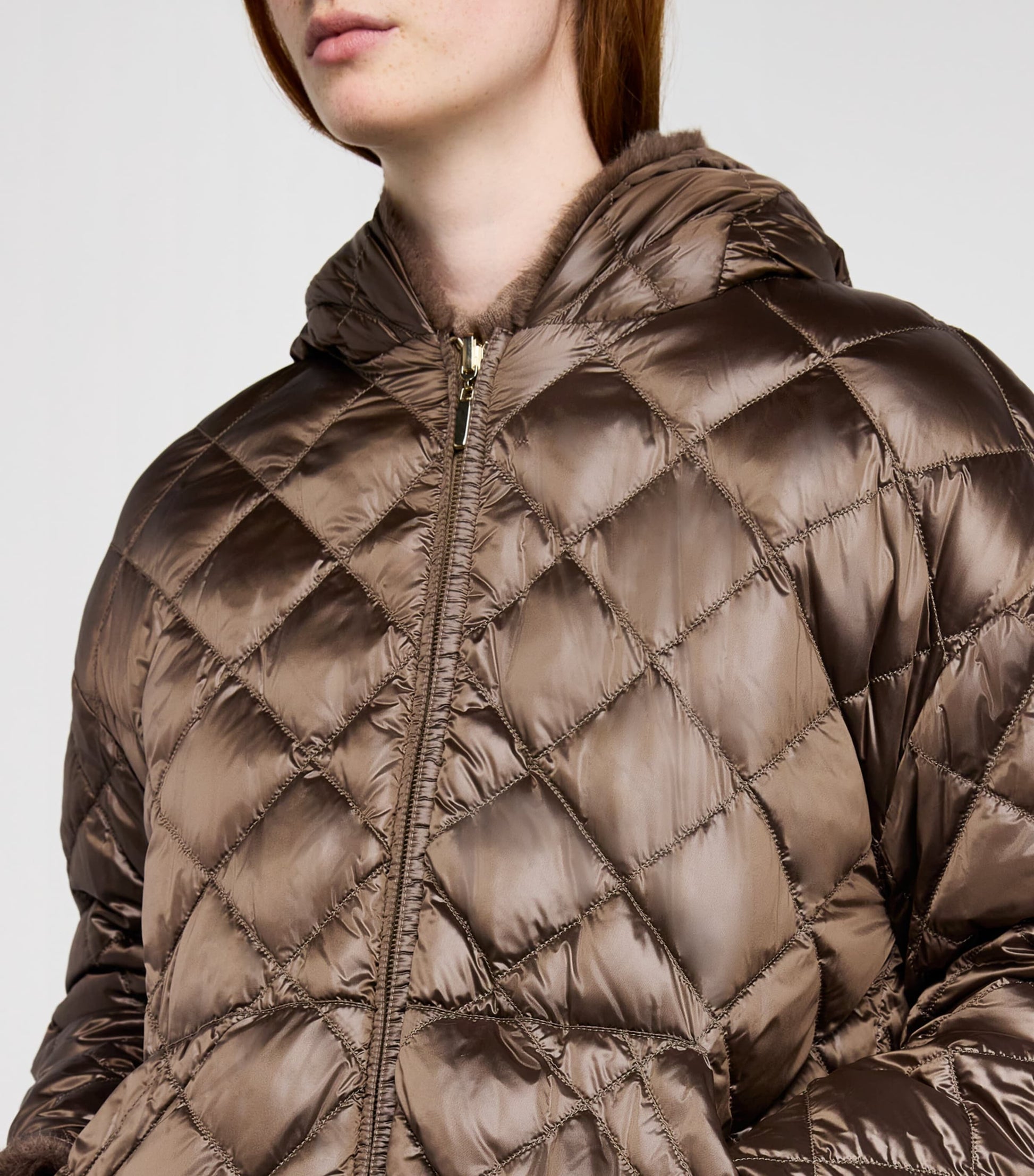 Brown Down, Faux Fur and Water-Repellent Reversible Jacket
