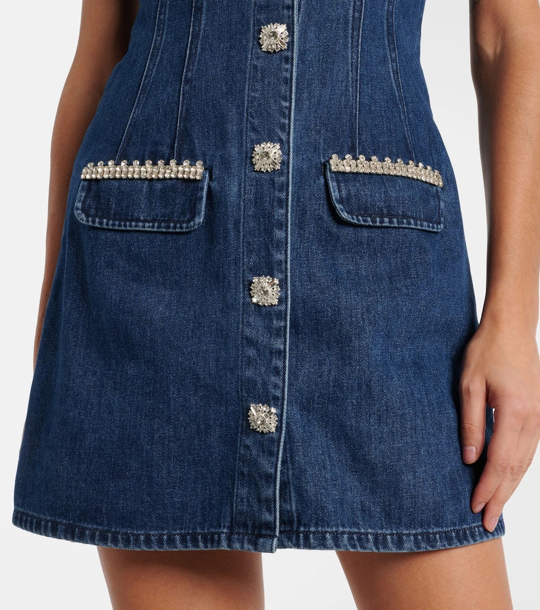 Self-Portrait - Crystal-embellished denim minidress