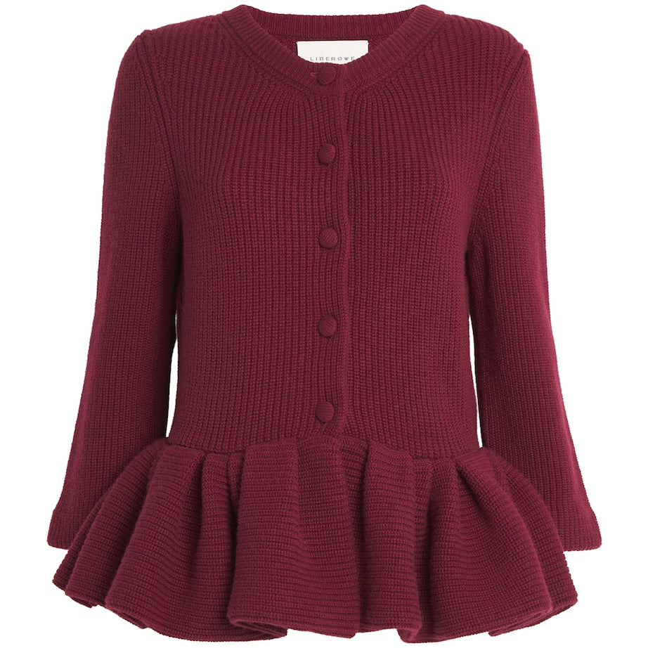 Burgundy Cashmere Peplum Cardigan