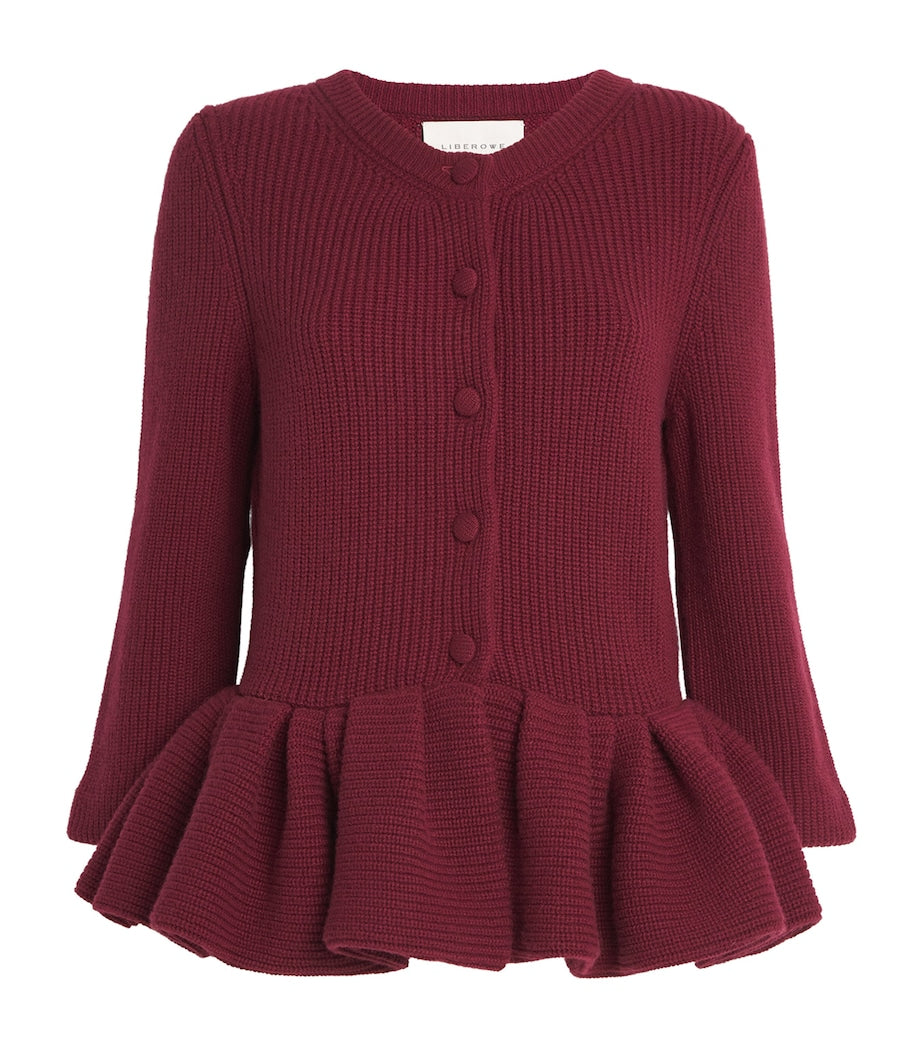 Burgundy Cashmere Peplum Cardigan