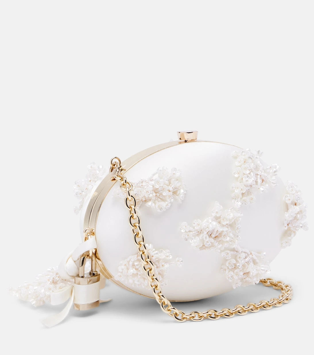 Self-Portrait - Oval Small embellished satin clutch