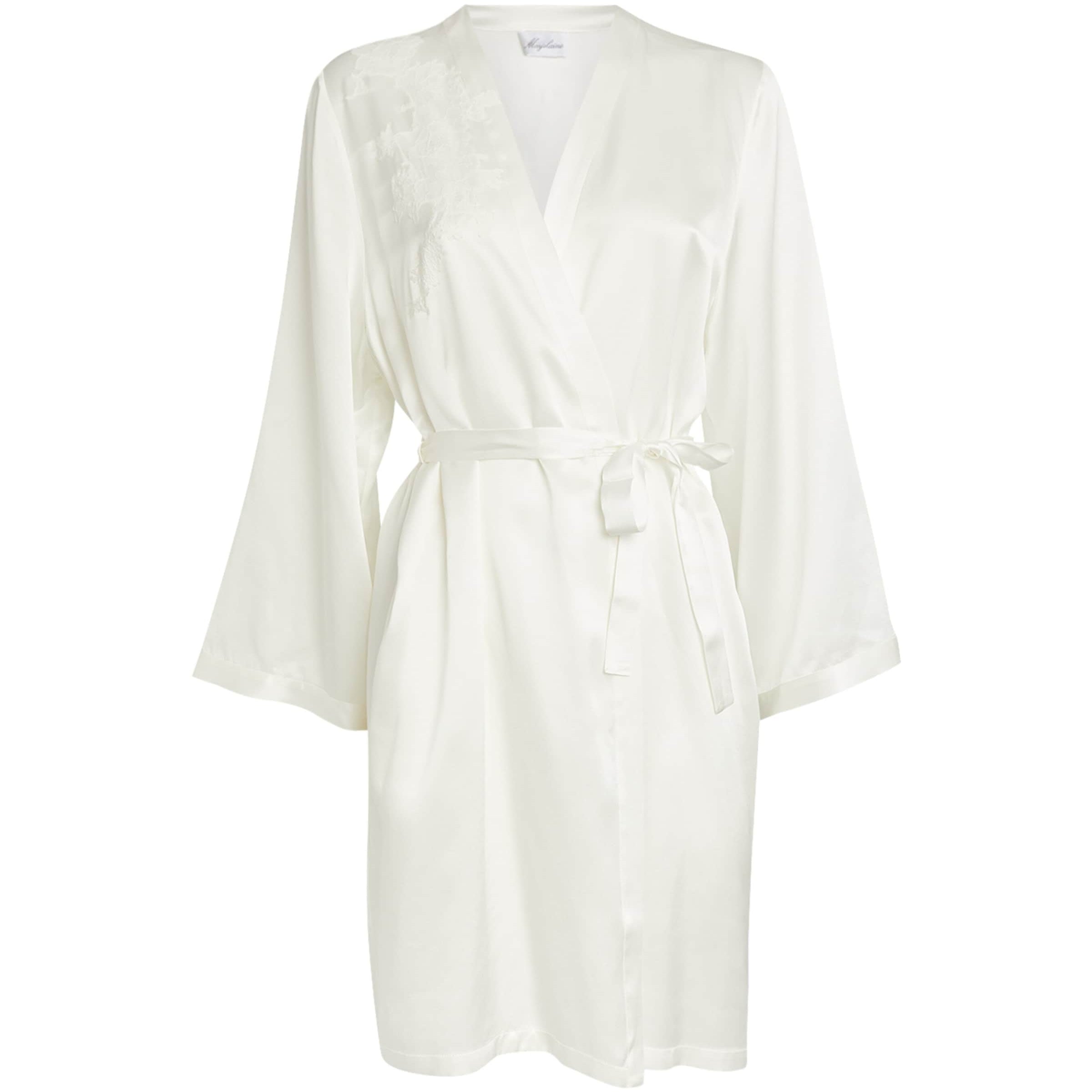 Marjolaine Ivory Silk Lace-Trim Robe