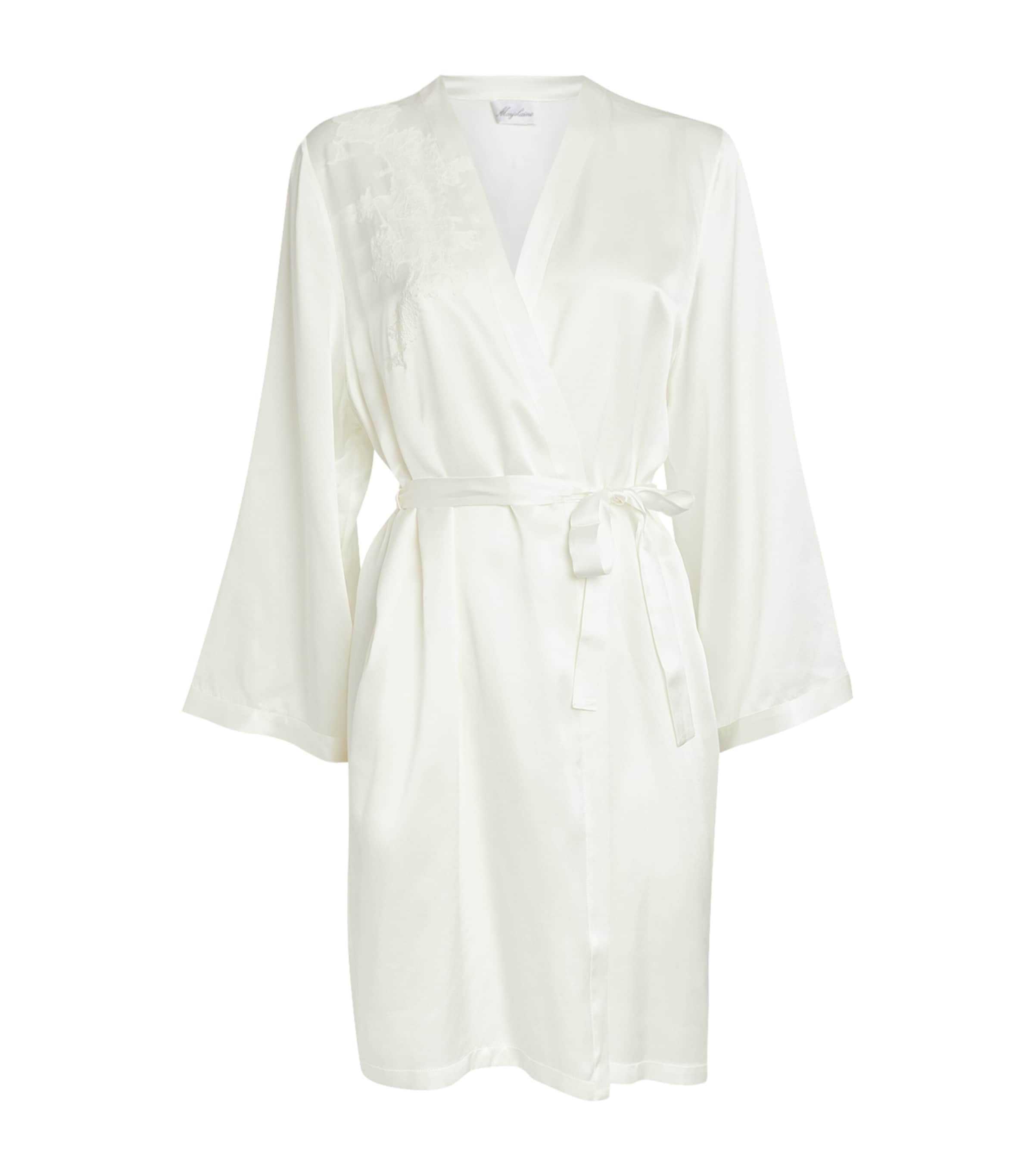 Marjolaine Ivory Silk Lace-Trim Robe