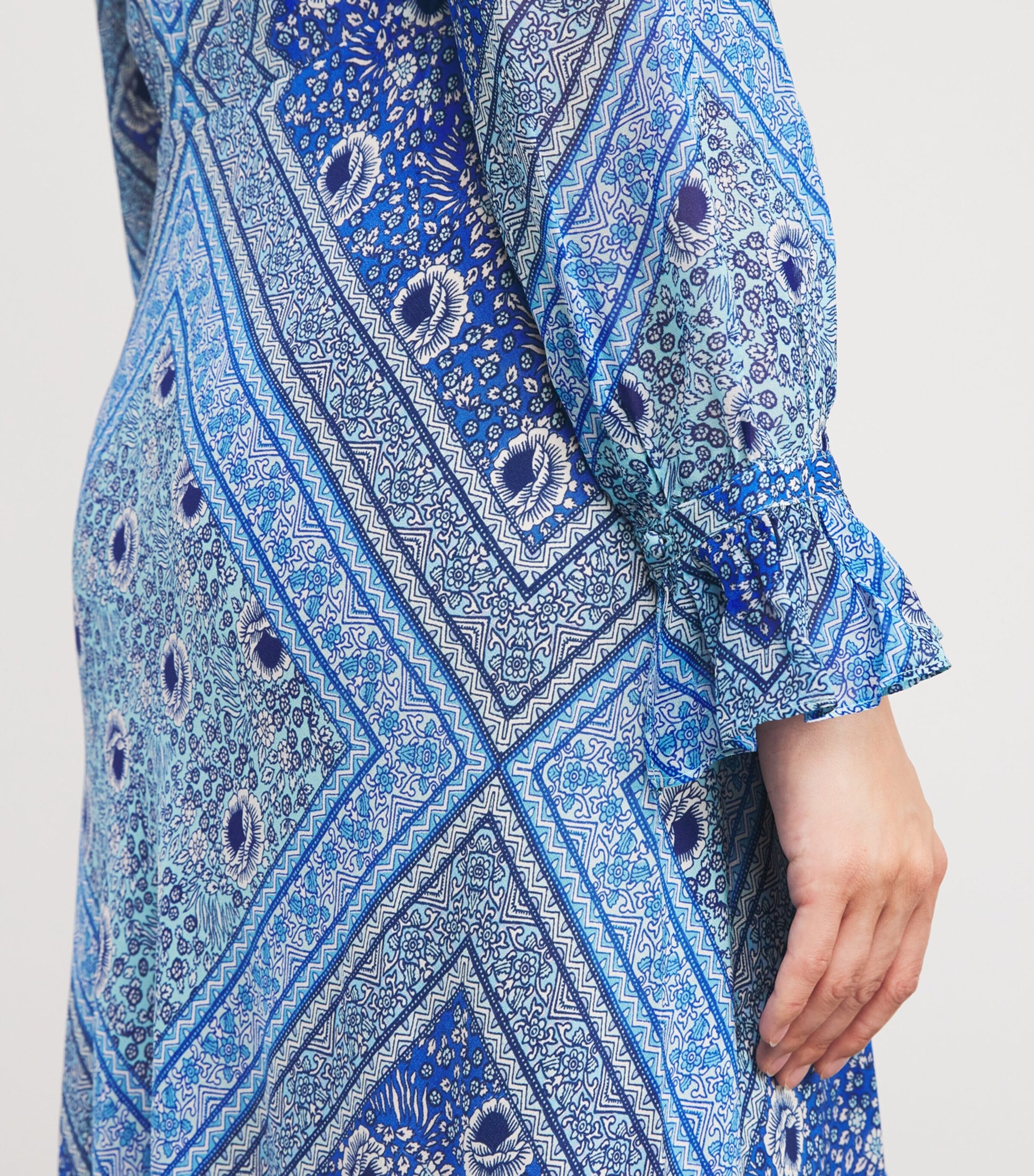 Rixo Blue Silk Printed Gracye Midi Dress