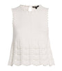 White Pointelle Beaded Sleeveless Top