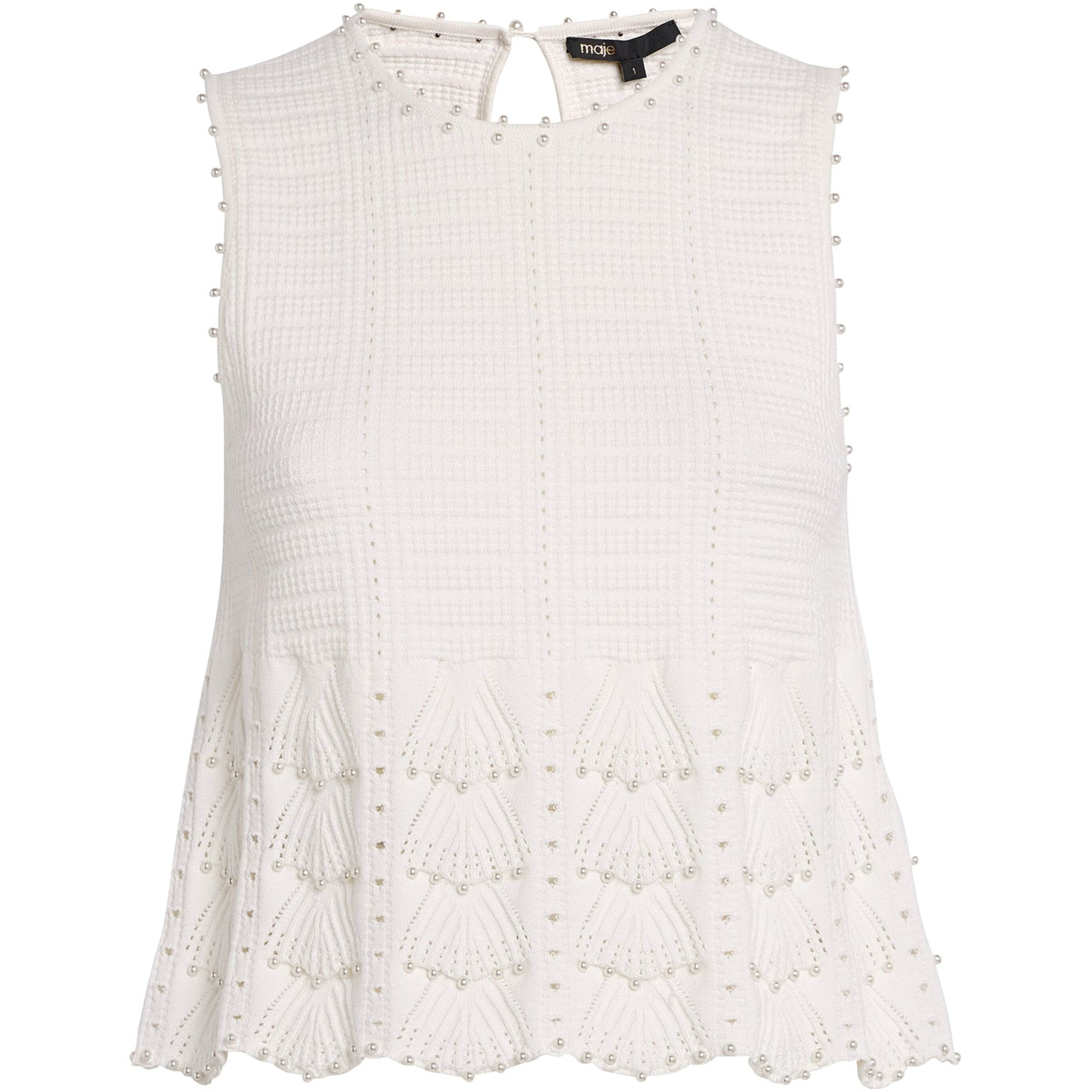 White Pointelle Beaded Sleeveless Top