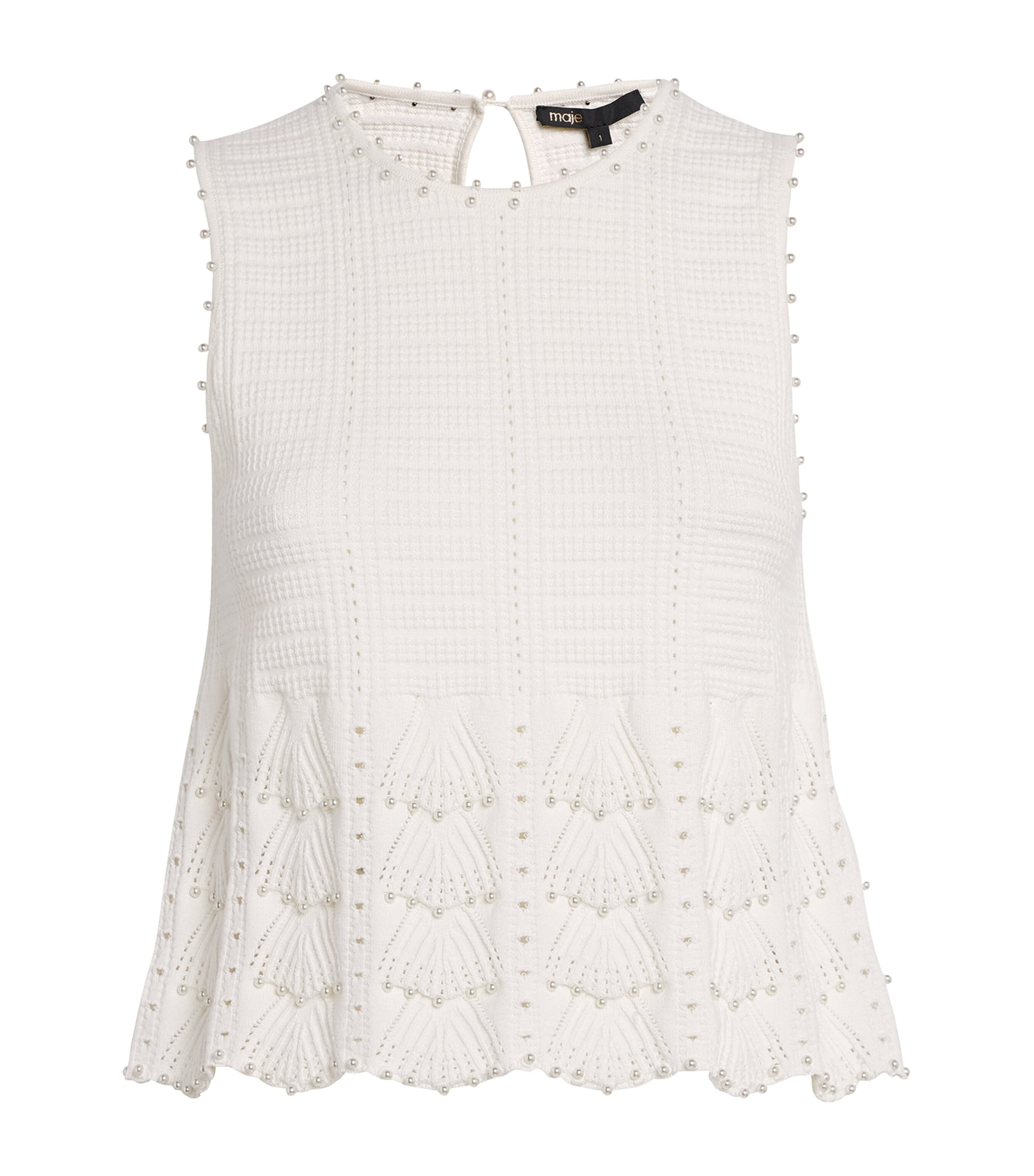 White Pointelle Beaded Sleeveless Top